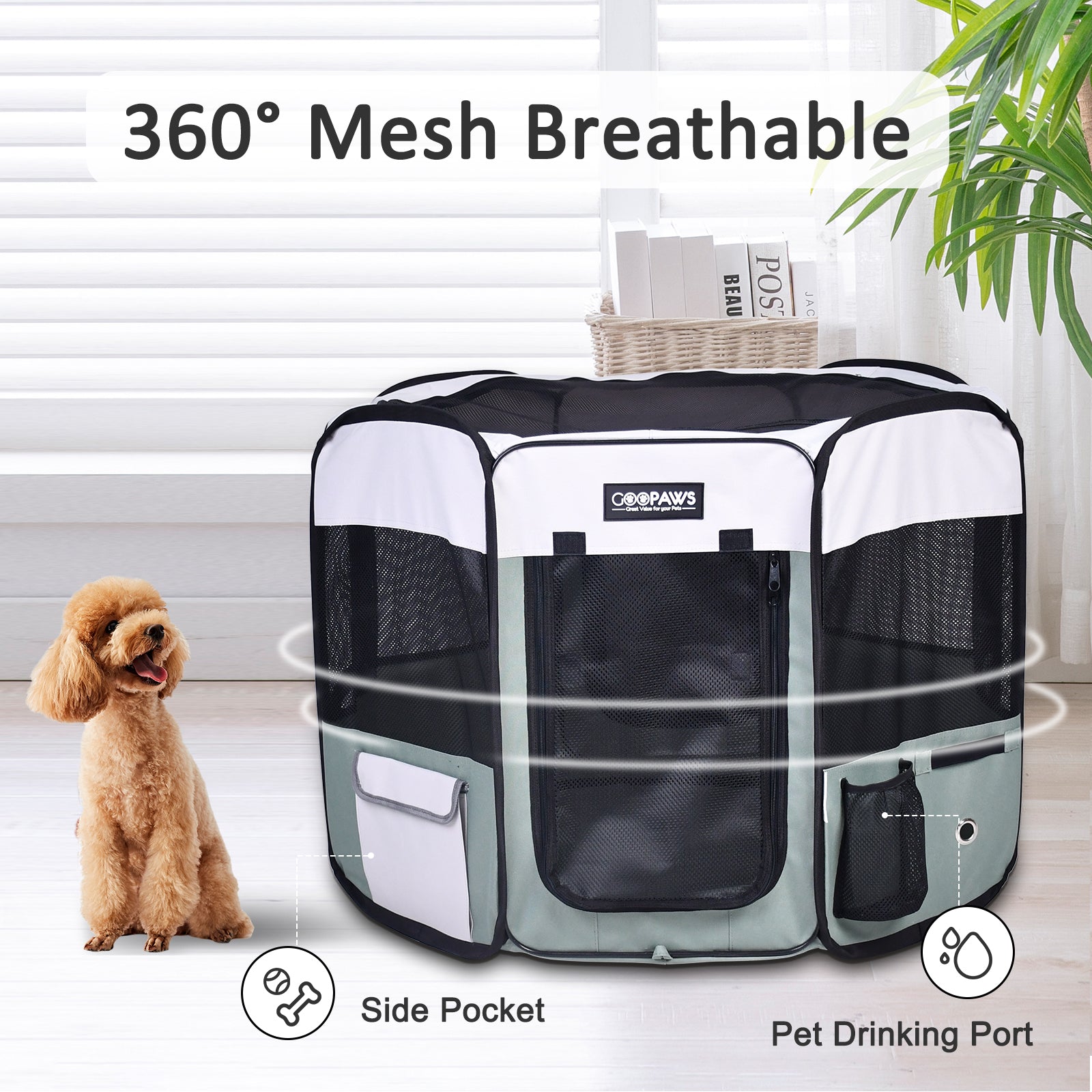 Jespet 2-Door Portable Soft-Sided Dog, Cat & Small Pet Exercise Playpen, Green, 61'' - Image 2