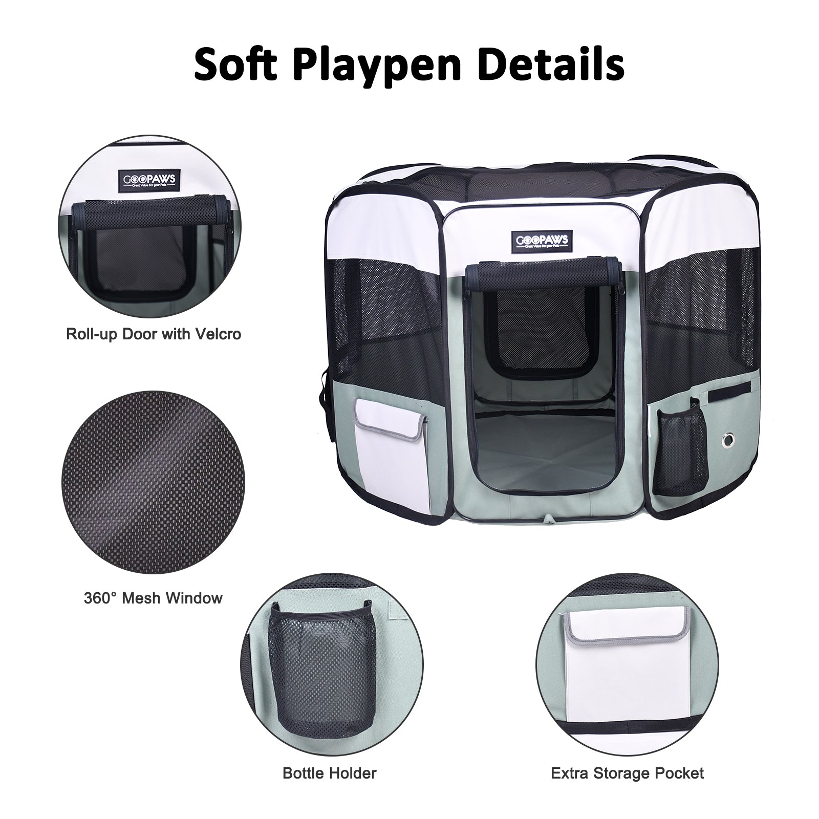 Jespet 2-Door Portable Soft-Sided Dog, Cat & Small Pet Exercise Playpen, Green, 61'' - Image 4