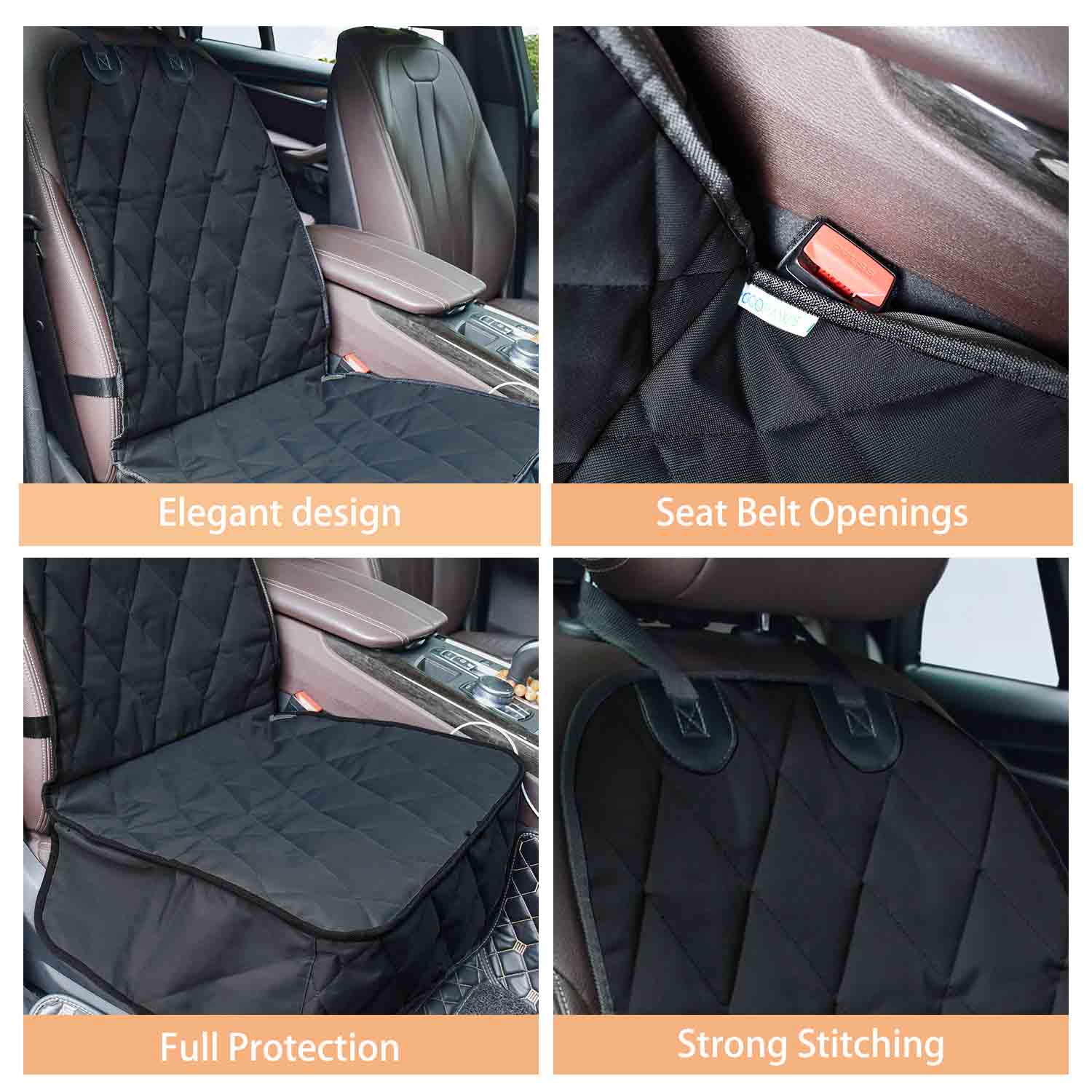 GOOPAWS Quilted Scratchproof Dog Front Car Seat Cover, Black, 40"L - Image 7
