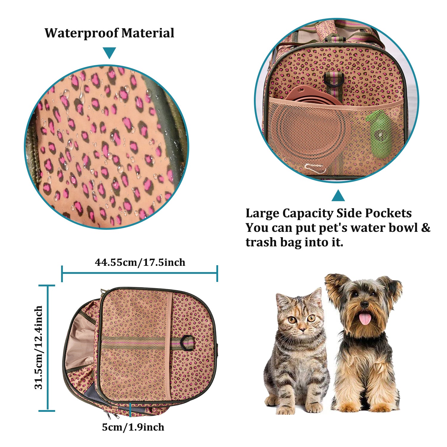 GOOPAWS Soft-Sided Travel Small Dog & Cat Carrier Bag, Orange Cheetah - Image 5