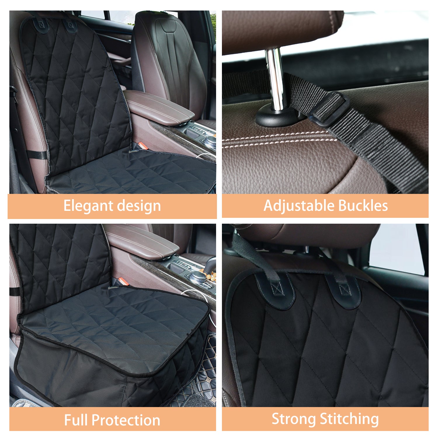 GOOPAWS Quilted Scratchproof Dog Front Car Seat Cover, Black, 40"L - Image 5