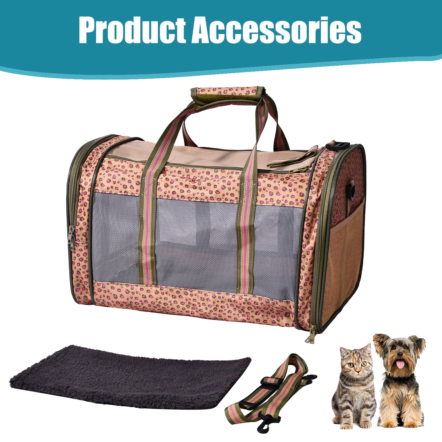 GOOPAWS Soft-Sided Travel Small Dog & Cat Carrier Bag, Orange Cheetah - Image 6