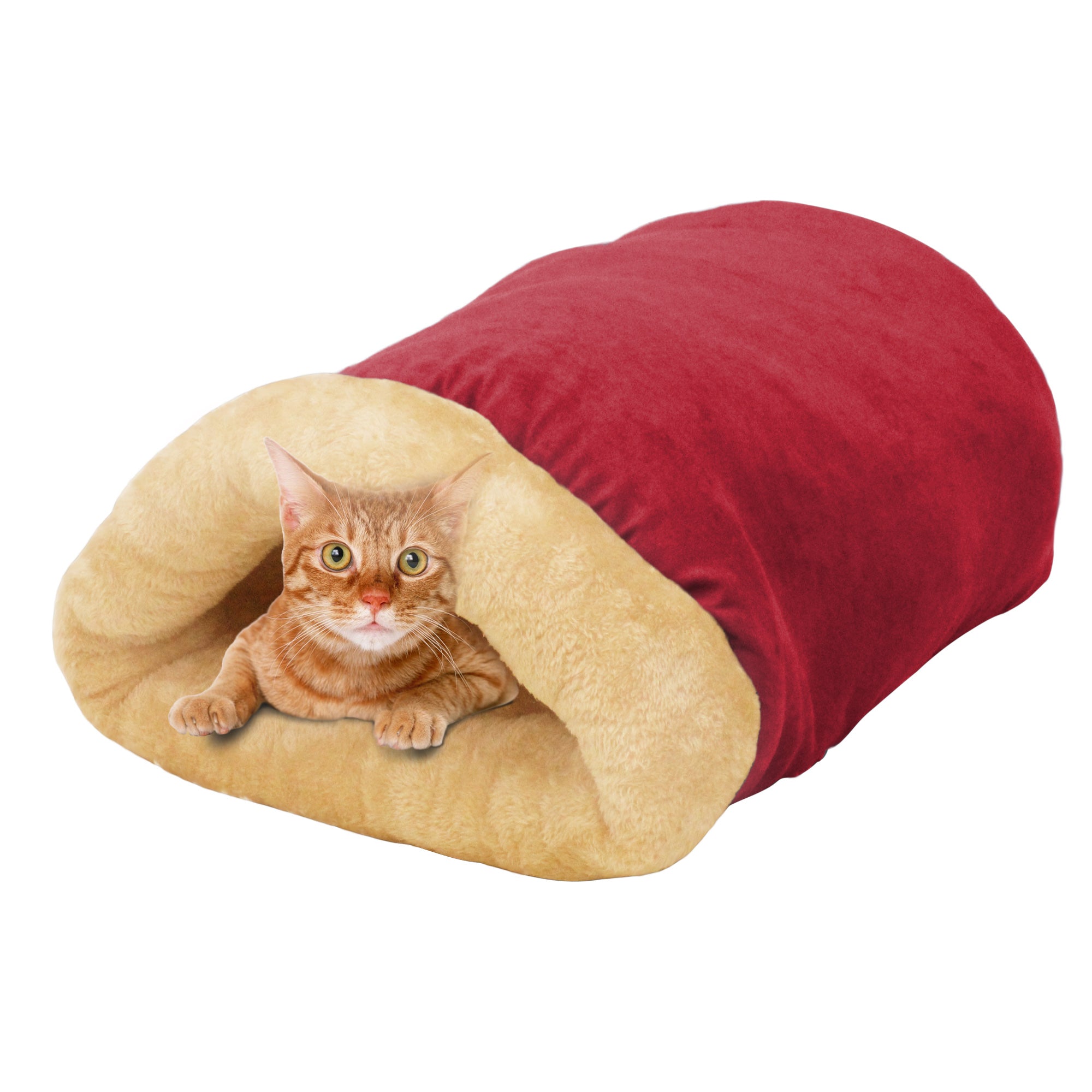GOOPAWS 4 in 1 Self Warming Burrow Cat Bed Pet Cuddle Cave, Burgundy - Image 8