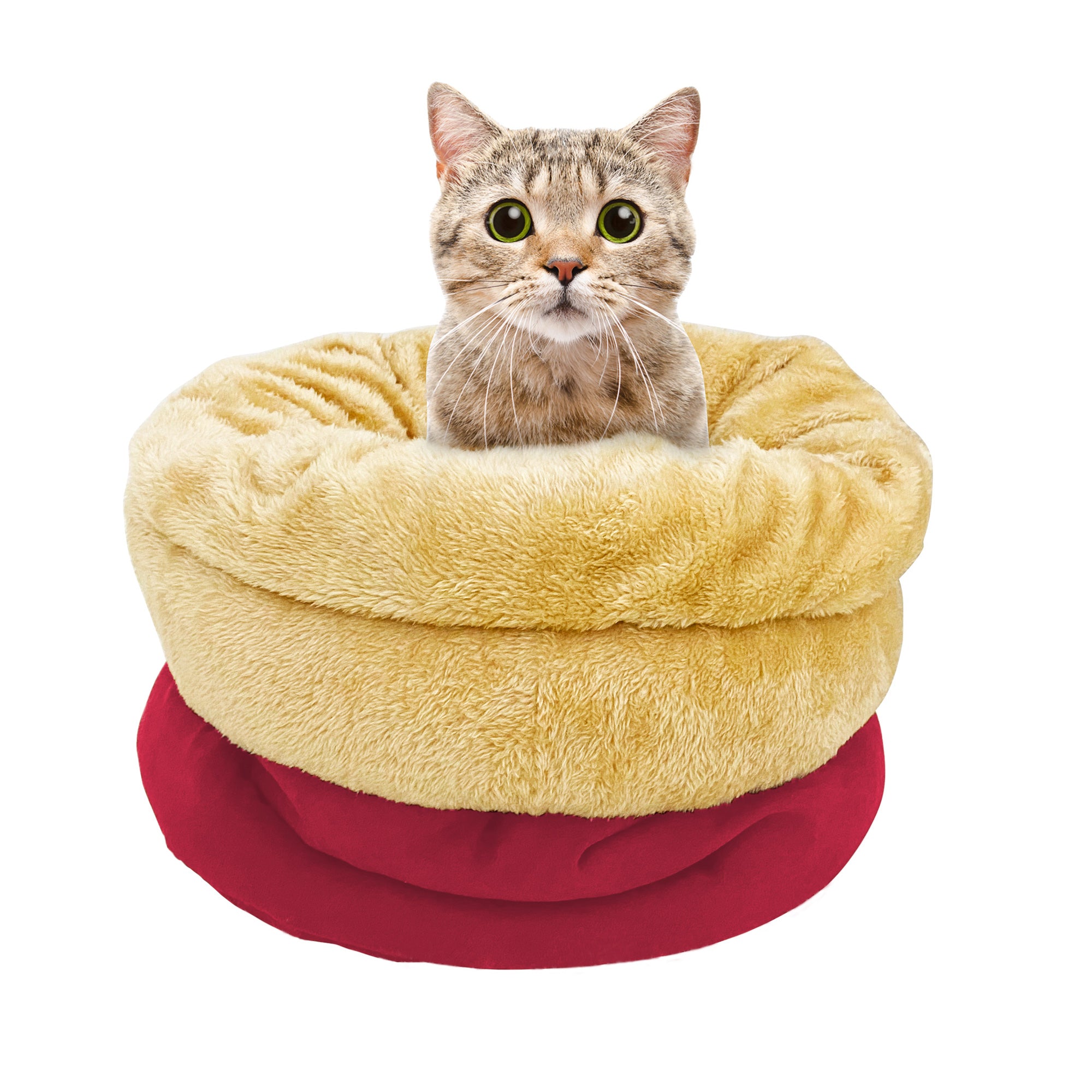 GOOPAWS 4 in 1 Self Warming Burrow Cat Bed Pet Cuddle Cave, Burgundy - Image 4
