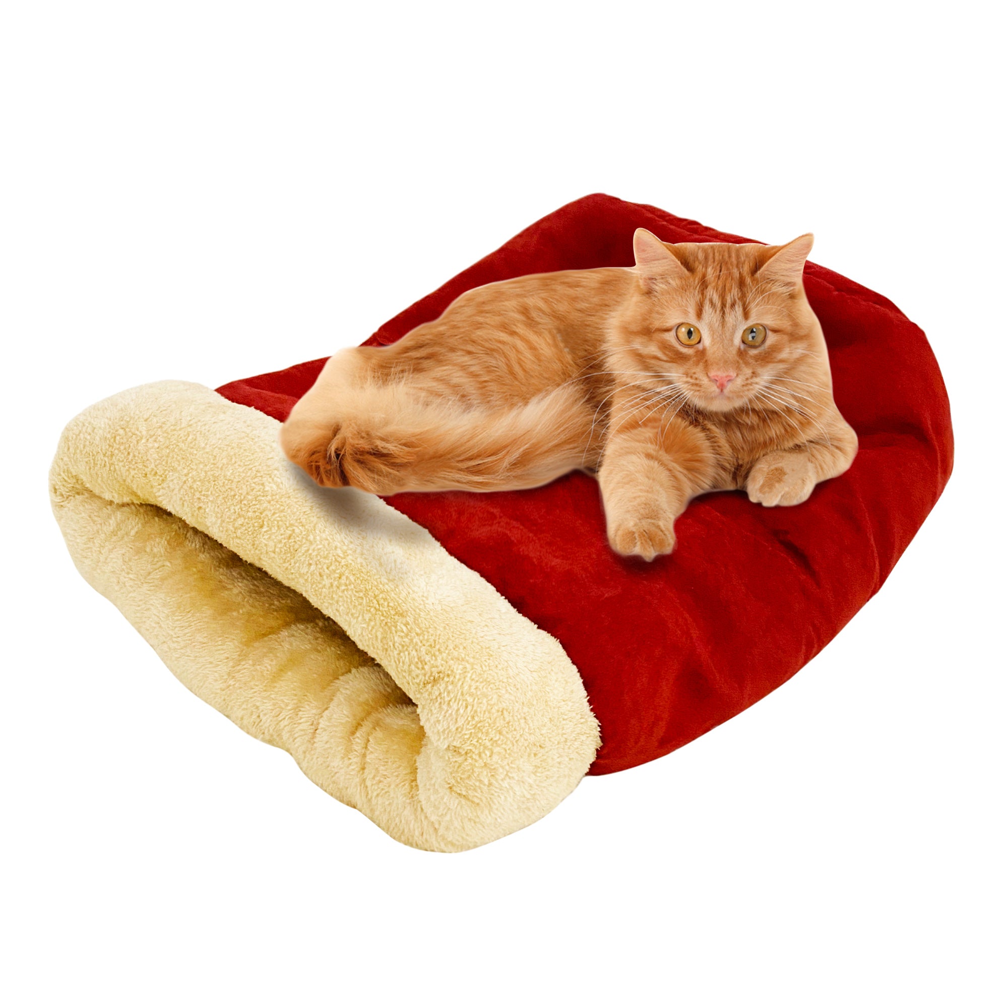 GOOPAWS 4 in 1 Self Warming Burrow Cat Bed Pet Cuddle Cave, Burgundy - Image 5