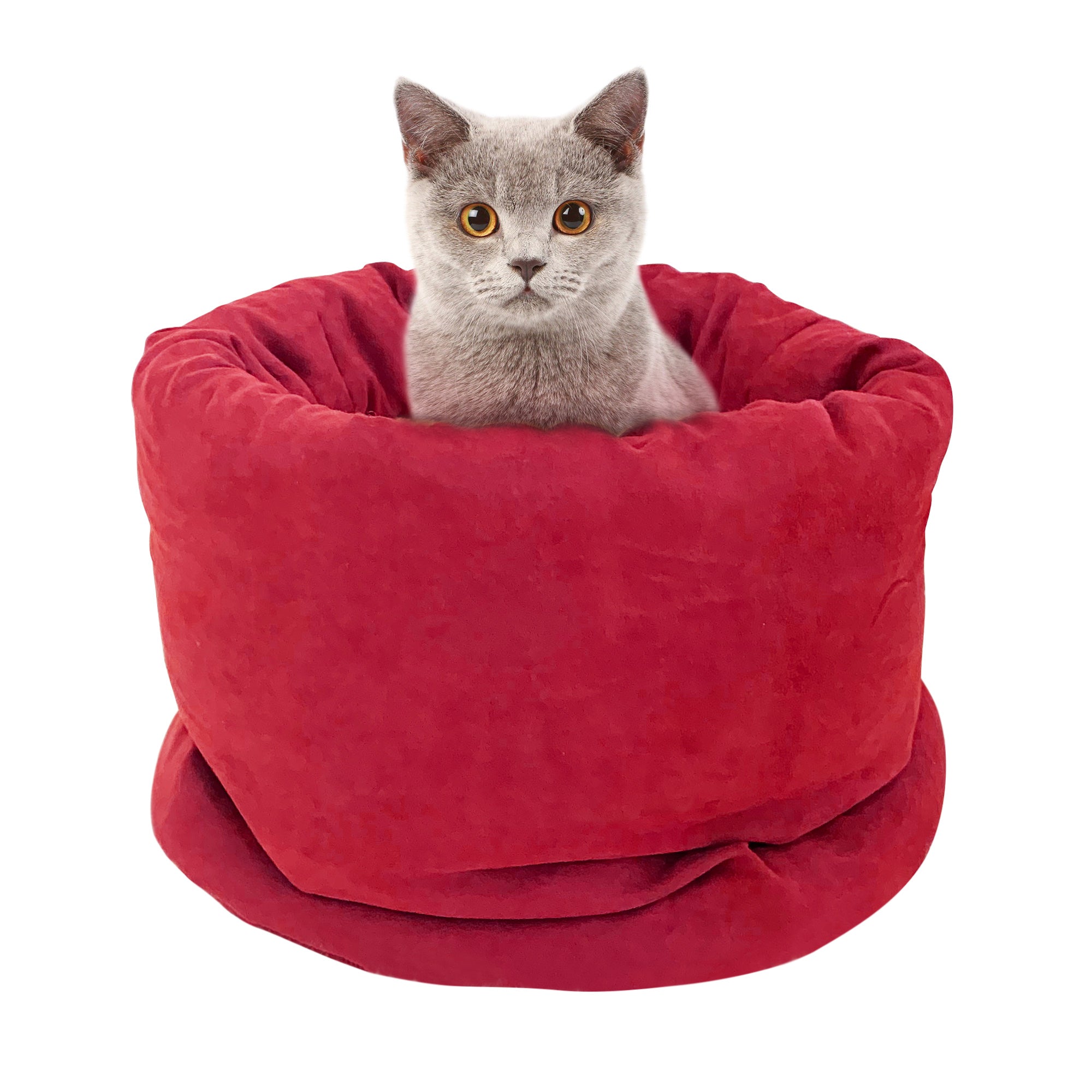 GOOPAWS 4 in 1 Self Warming Burrow Cat Bed Pet Cuddle Cave, Burgundy - Image 6