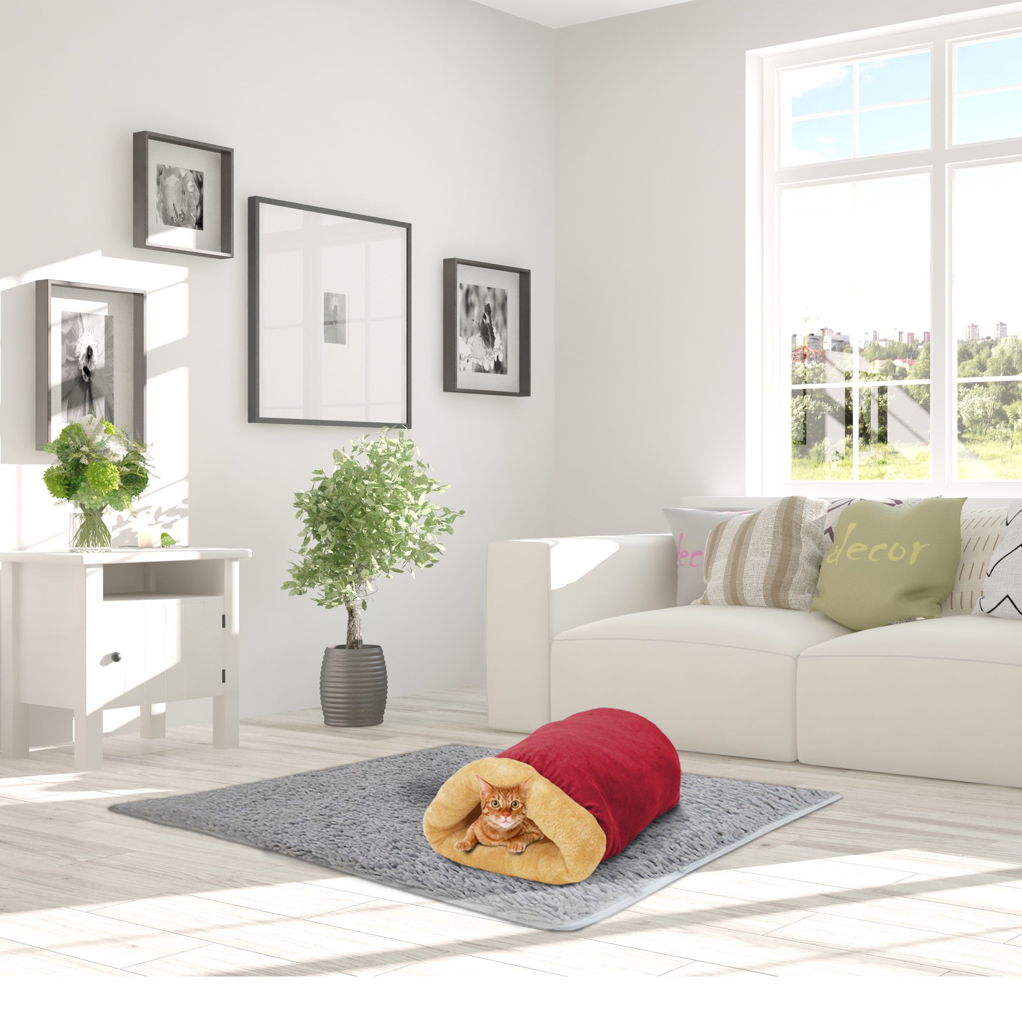 GOOPAWS 4 in 1 Self Warming Burrow Cat Bed Pet Cuddle Cave, Burgundy - Image 7