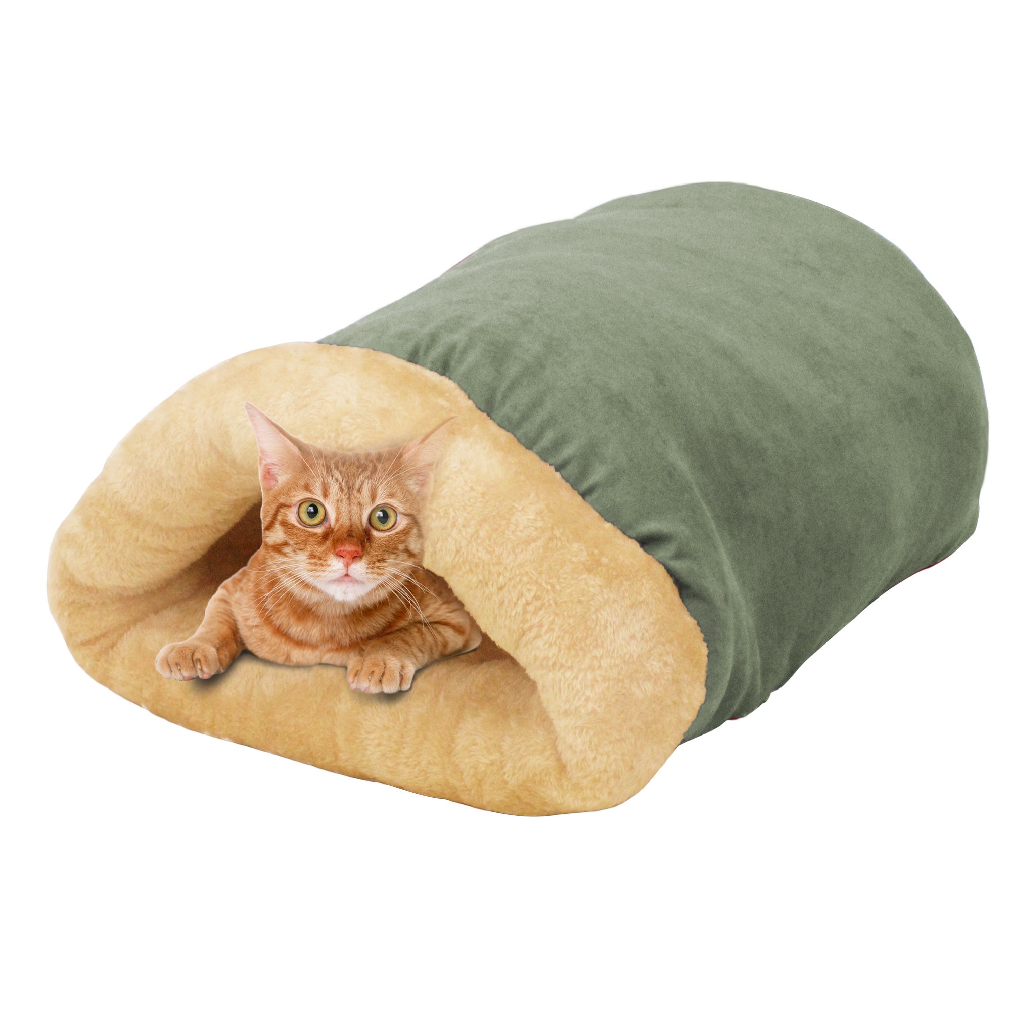 GOOPAWS 4 in 1 Self Warming Burrow Cat Bed Sleeping Cave, Sage Green - Image 8