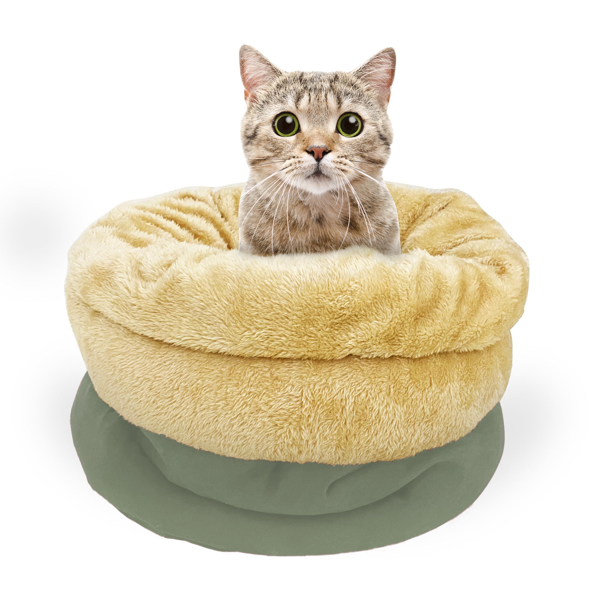 GOOPAWS 4 in 1 Self Warming Burrow Cat Bed Sleeping Cave, Sage Green - Image 4