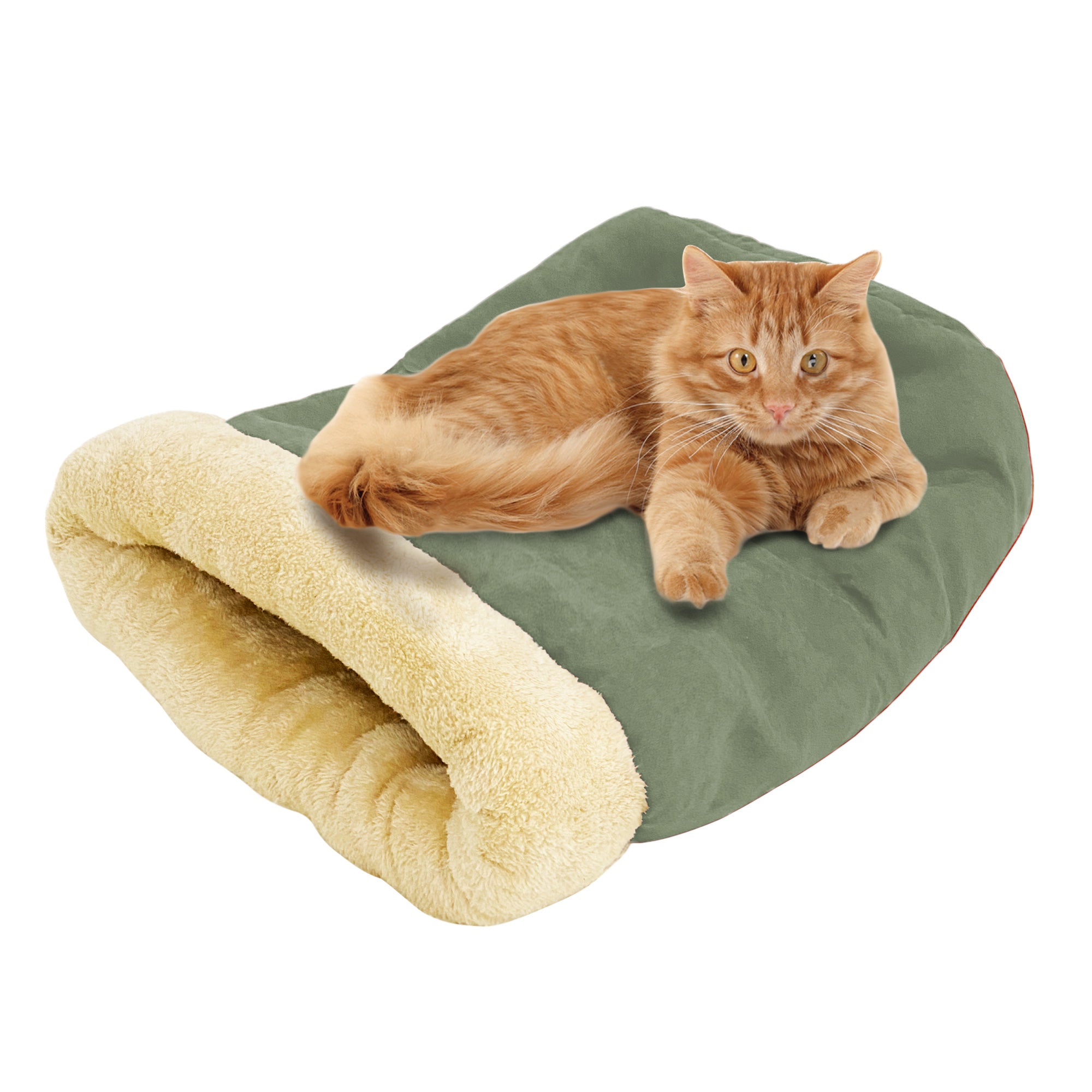 GOOPAWS 4 in 1 Self Warming Burrow Cat Bed Sleeping Cave, Sage Green - Image 5
