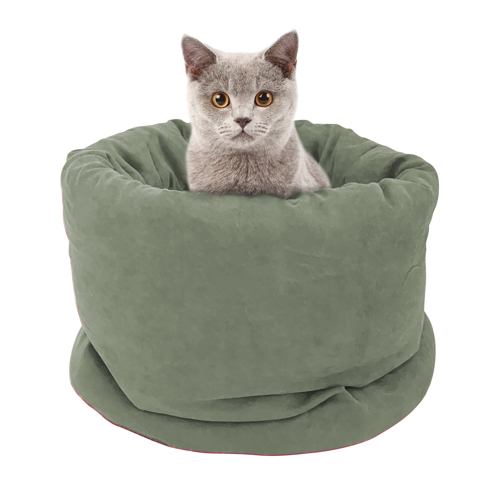 GOOPAWS 4 in 1 Self Warming Burrow Cat Bed Sleeping Cave, Sage Green - Image 6