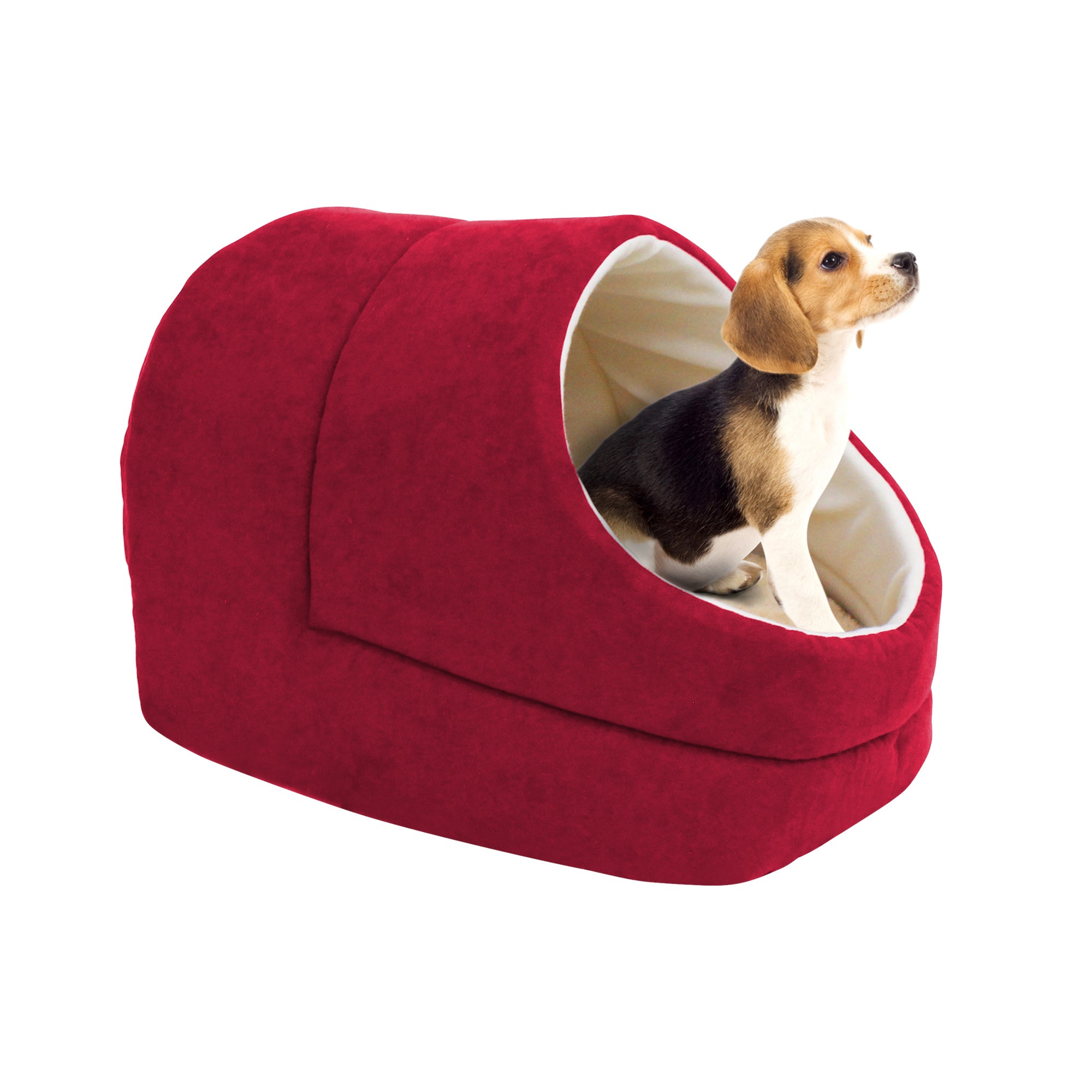GOOPAWS Cave Covered Cat & Small Dog Warming Burrow Cat Bed, Burgundy - Image 7