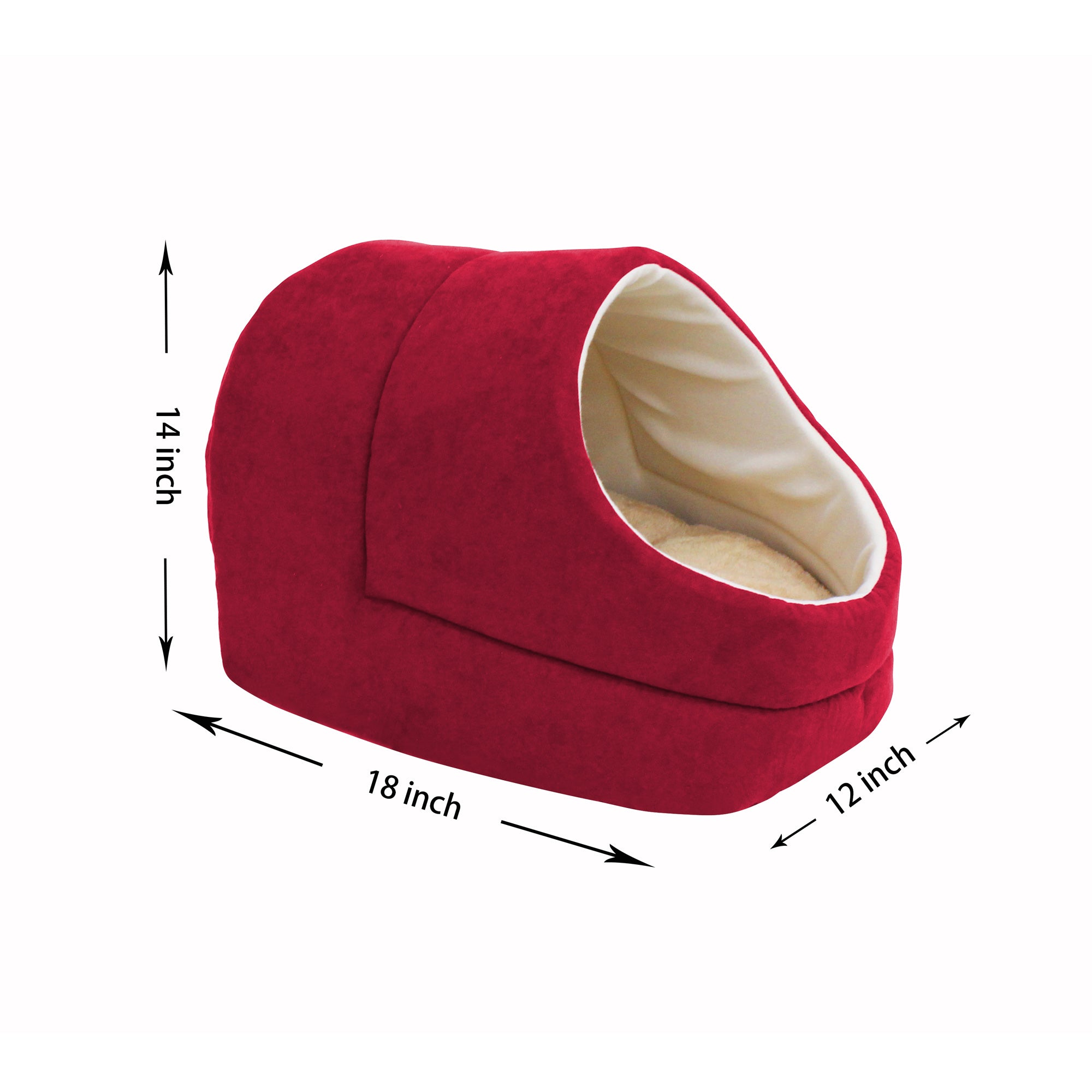 GOOPAWS Cave Covered Cat & Small Dog Warming Burrow Cat Bed, Burgundy - Image 3
