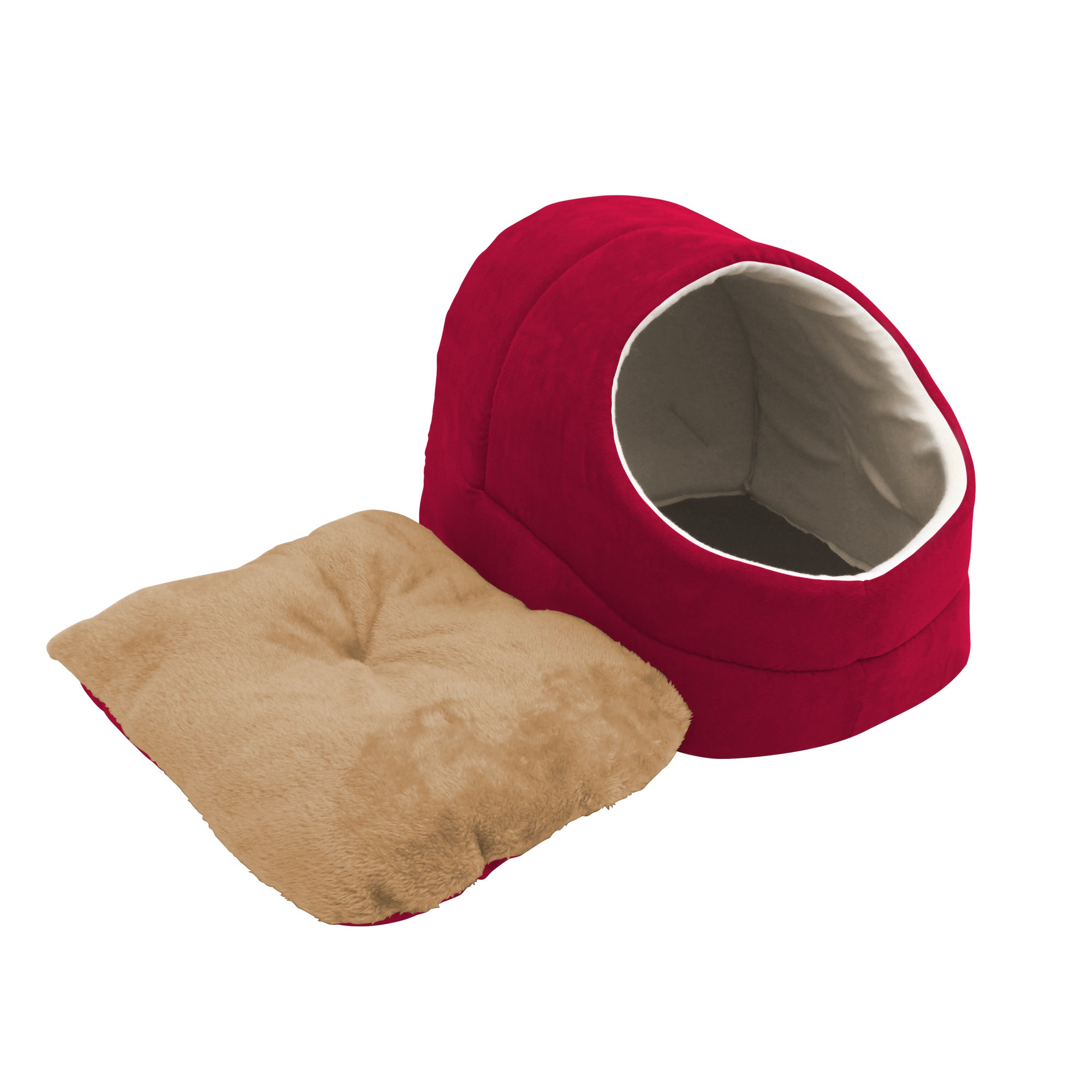 GOOPAWS Cave Covered Cat & Small Dog Warming Burrow Cat Bed, Burgundy - Image 5