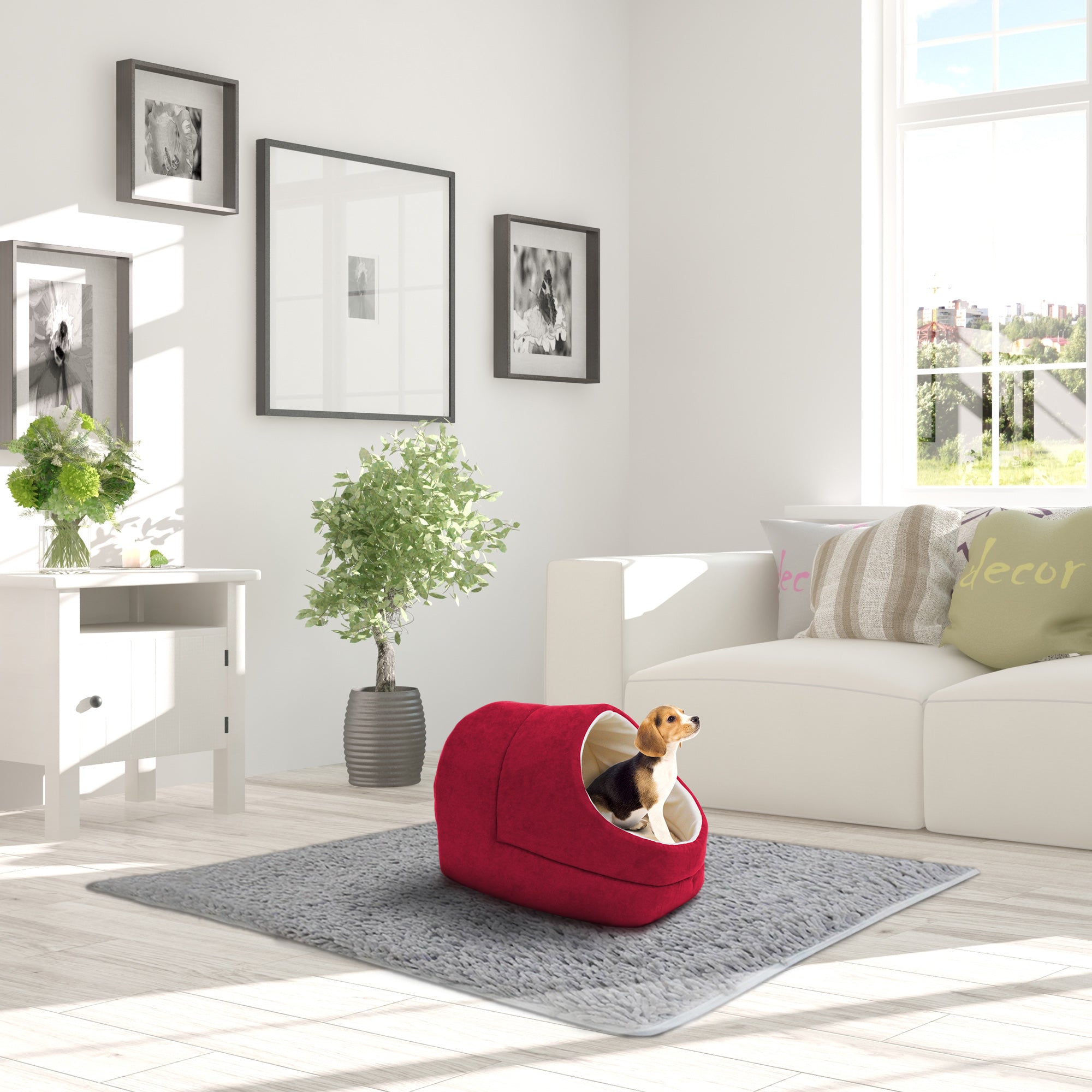 GOOPAWS Cave Covered Cat & Small Dog Warming Burrow Cat Bed, Burgundy - Image 6