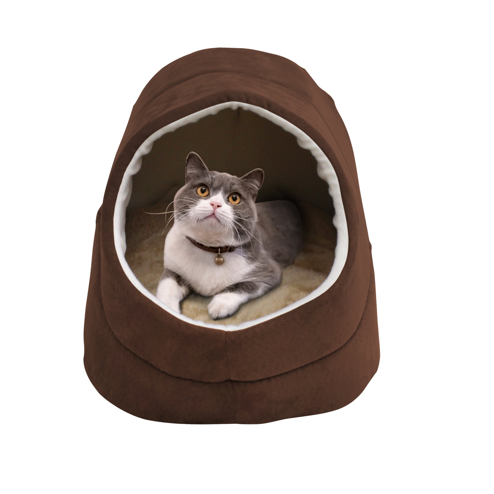 GOOPAWS Cave Covered for Cat Small Dog Warming Burrow Cat Bed, Brown - Image 2
