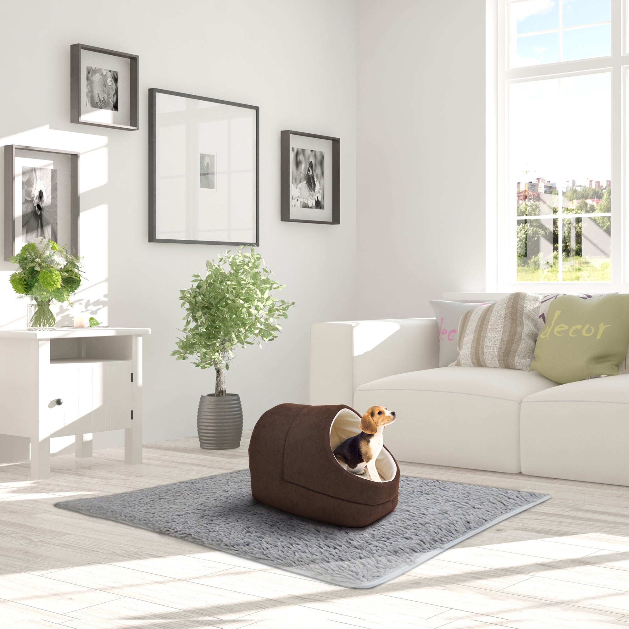 GOOPAWS Cave Covered for Cat Small Dog Warming Burrow Cat Bed, Brown - Image 6