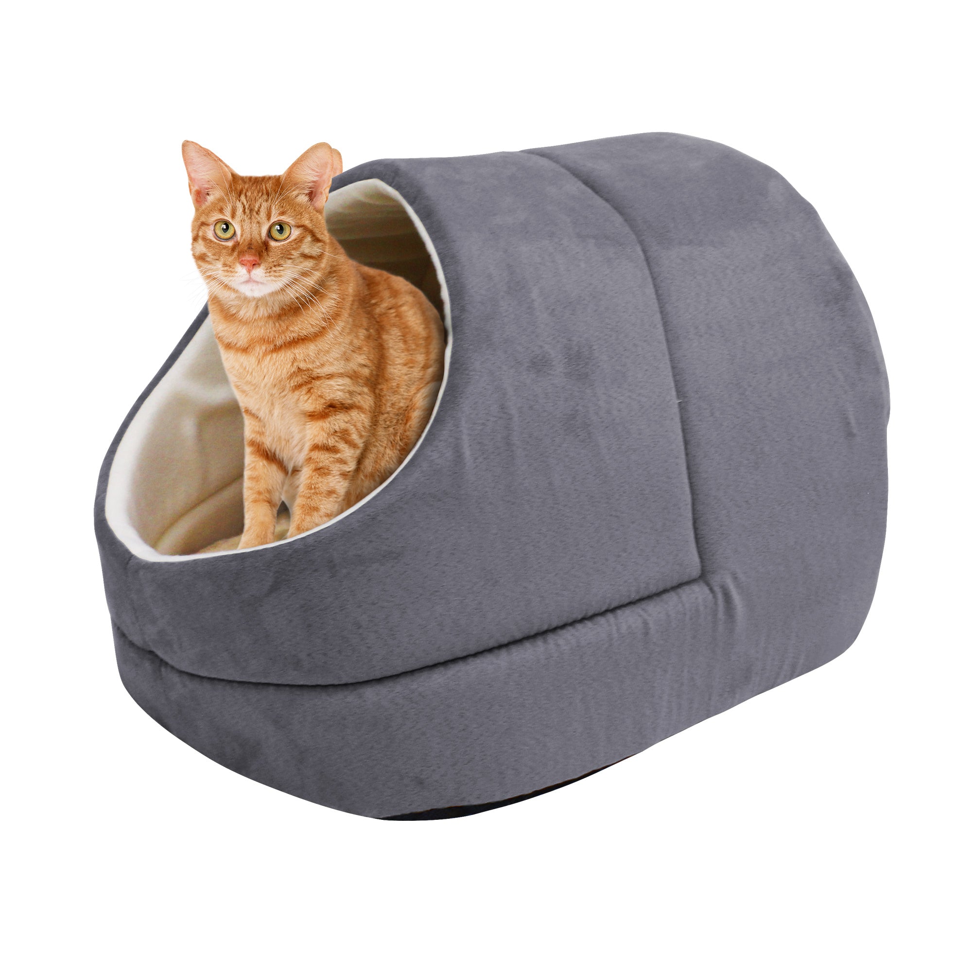 GOOPAWS Cave Covered for Cat Small Dog Warming Burrow Cat Bed, Gray