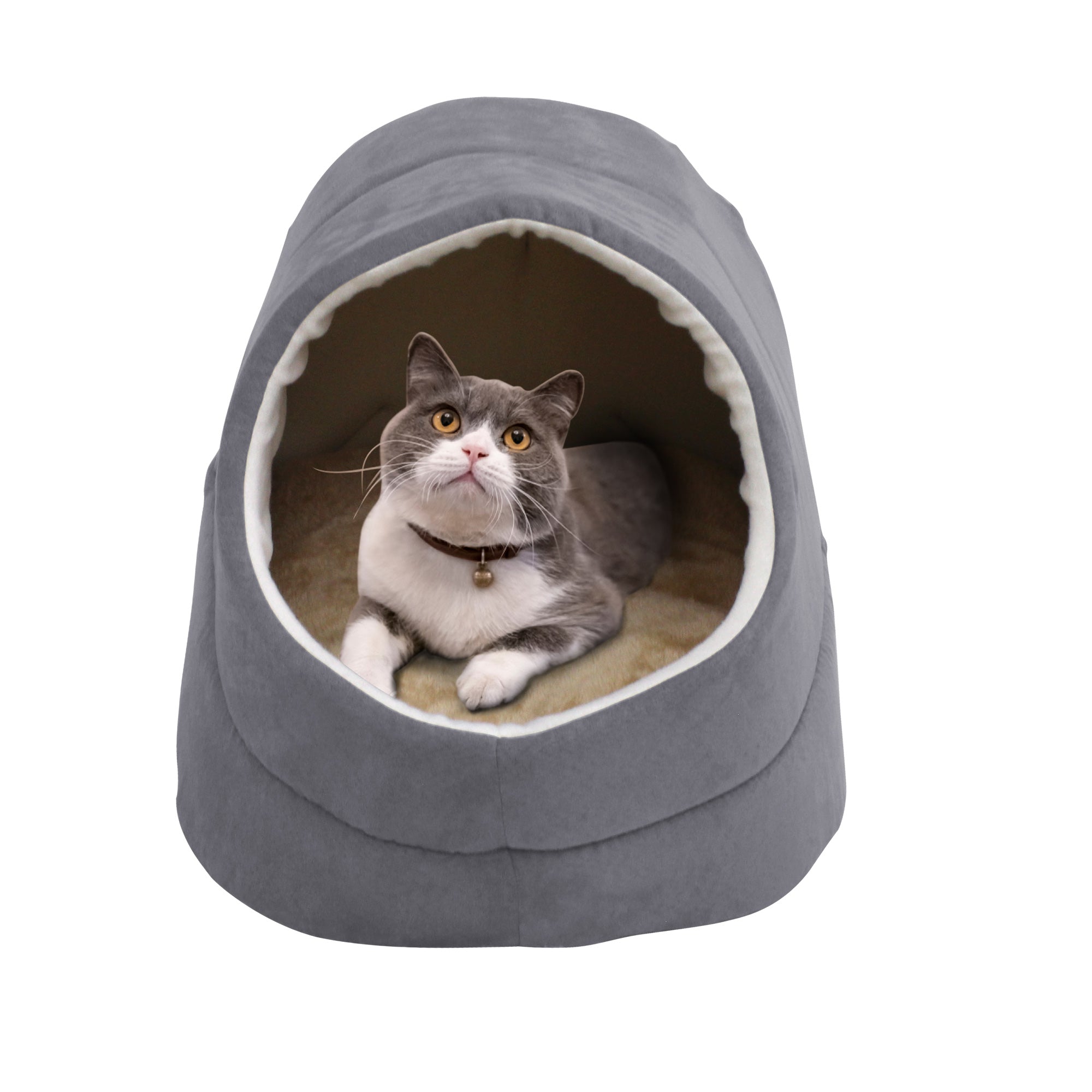 GOOPAWS Cave Covered for Cat Small Dog Warming Burrow Cat Bed, Gray - Image 2