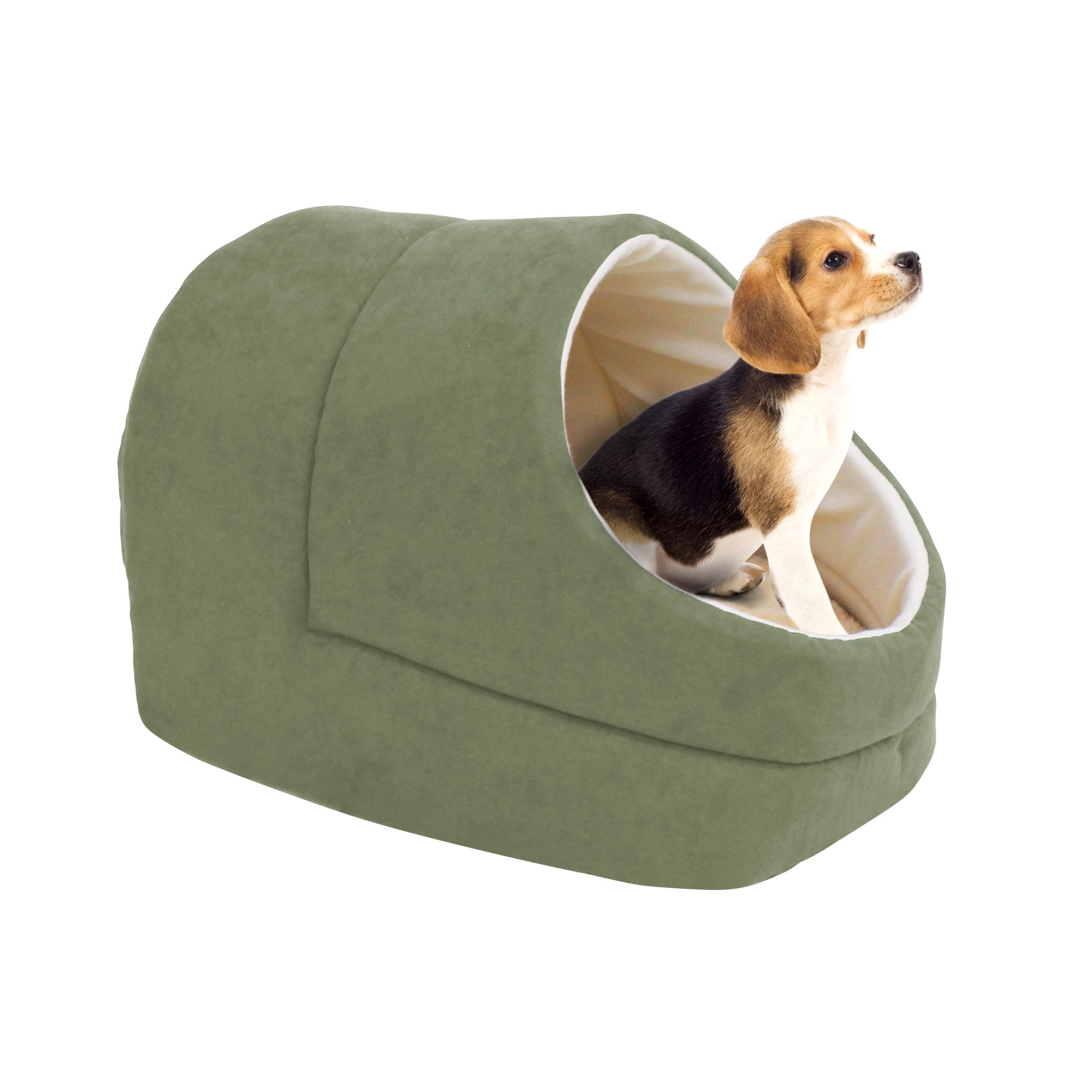 GOOPAWS Cave Covered Cat & Small Dog Warming Burrow Bed, Sage Green - Image 7