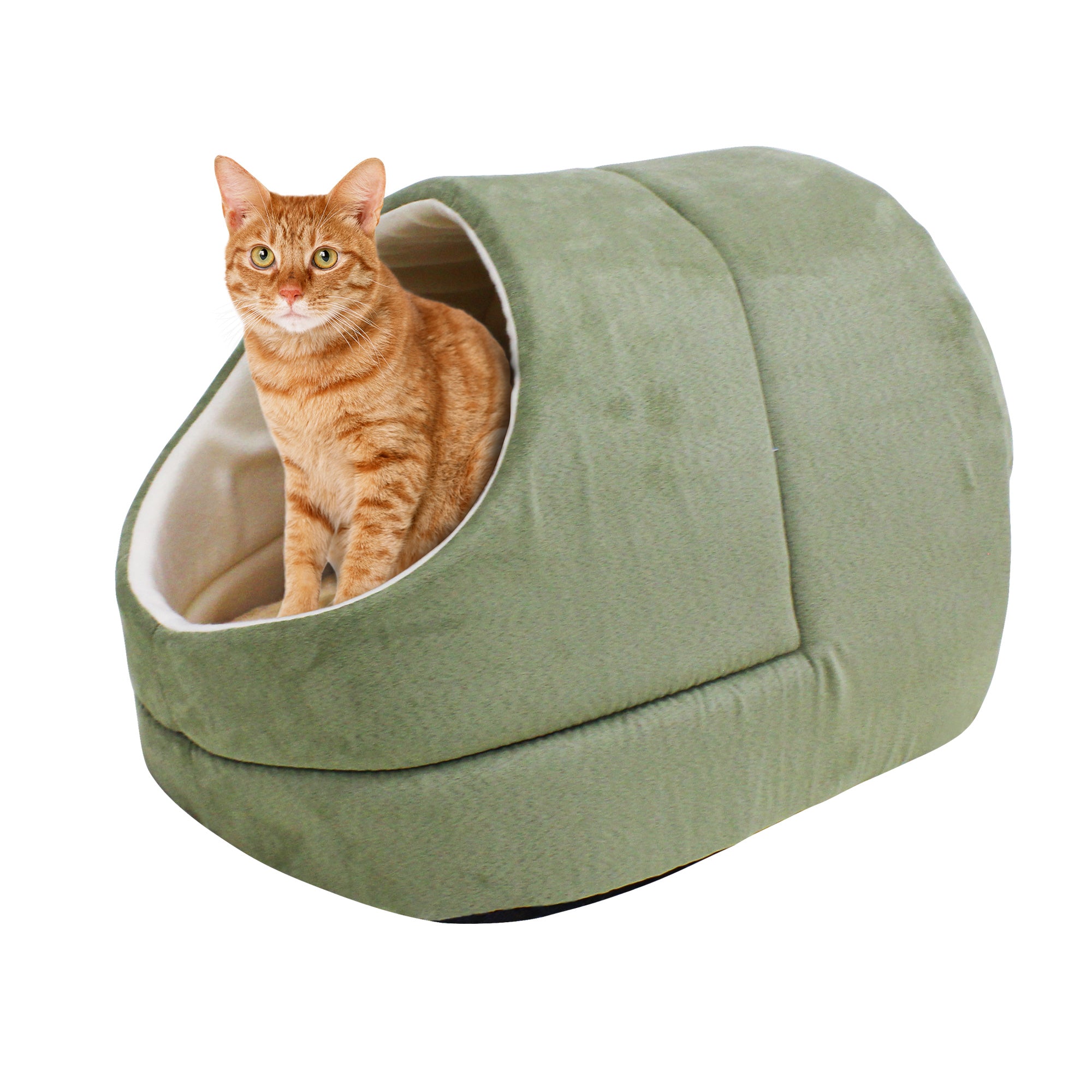 GOOPAWS Cave Covered Cat & Small Dog Warming Burrow Bed, Sage Green