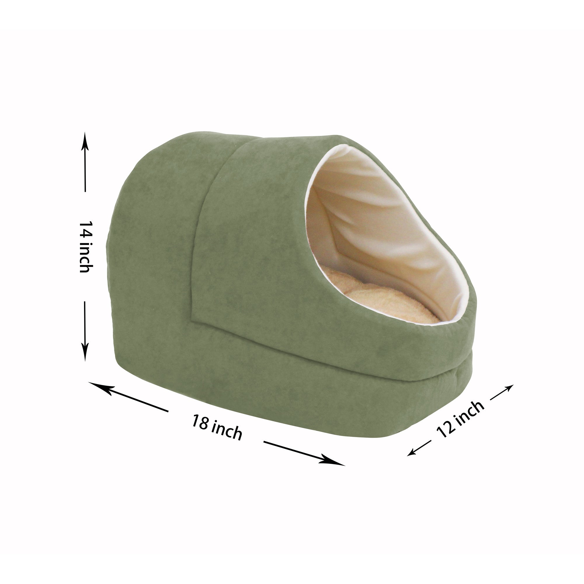 GOOPAWS Cave Covered Cat & Small Dog Warming Burrow Bed, Sage Green - Image 3
