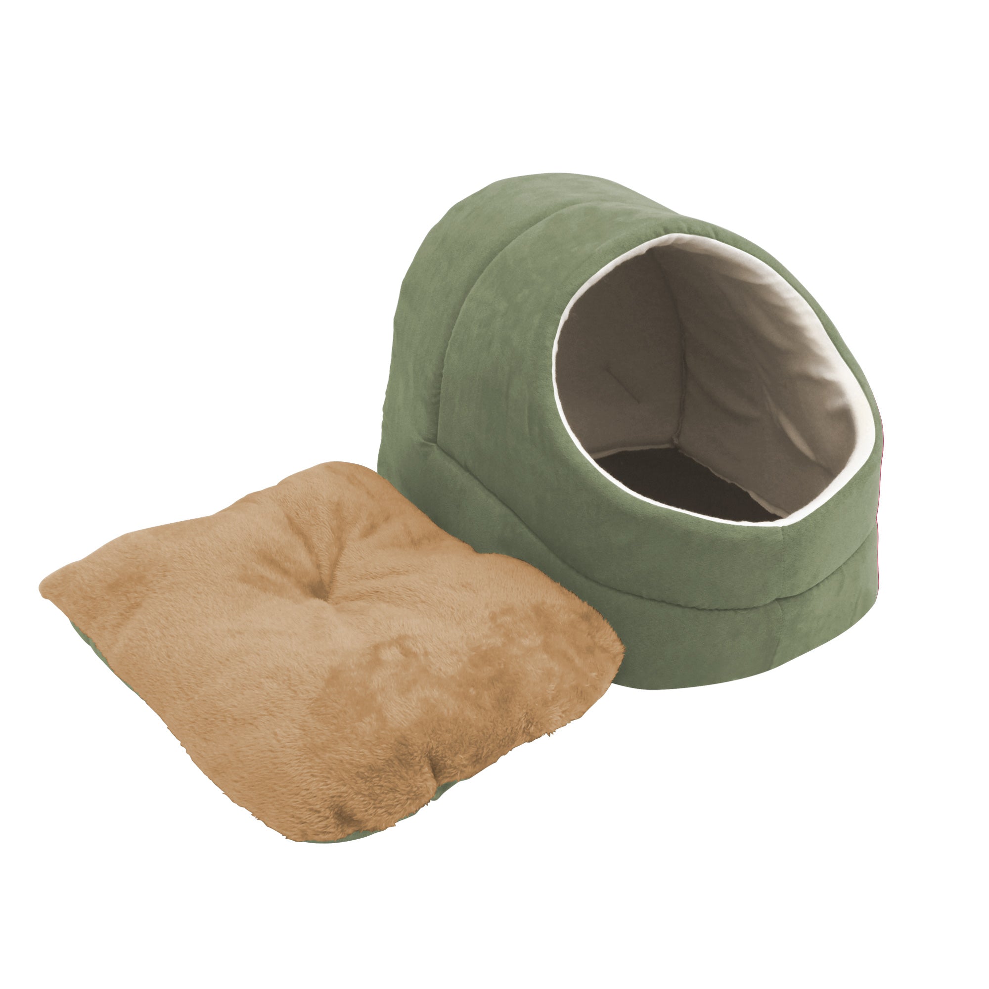 GOOPAWS Cave Covered Cat & Small Dog Warming Burrow Bed, Sage Green - Image 5
