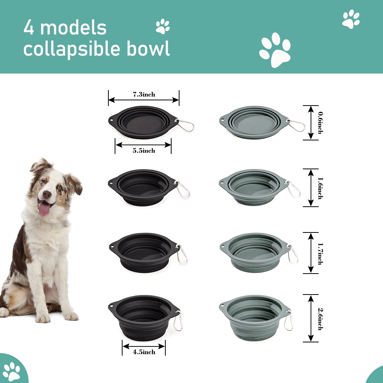 GOOPAWS 2 Pack Silicone Non-Skid Travel Dog and Cat Bowl, Black&Grey - Image 3