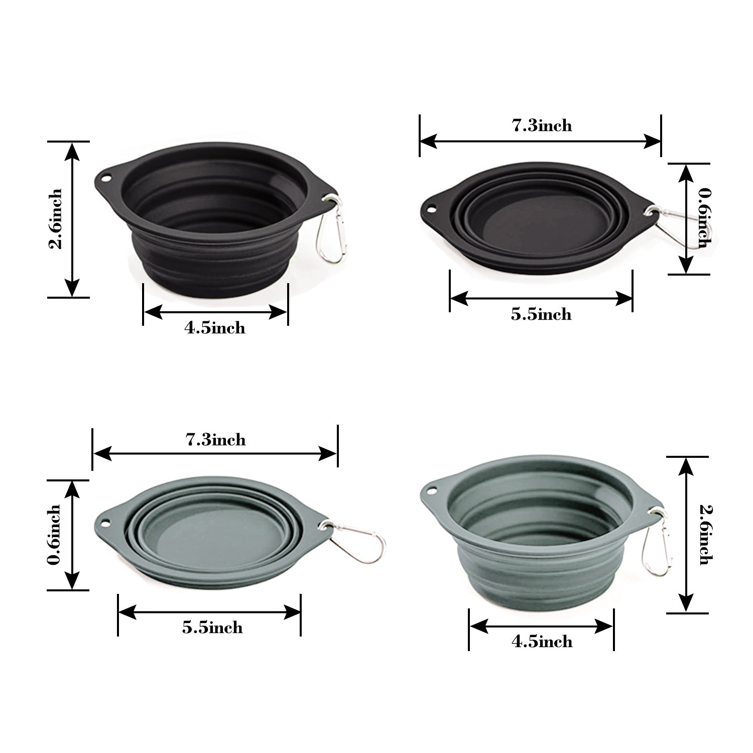 GOOPAWS 2 Pack Silicone Non-Skid Travel Dog and Cat Bowl, Black&Grey - Image 4