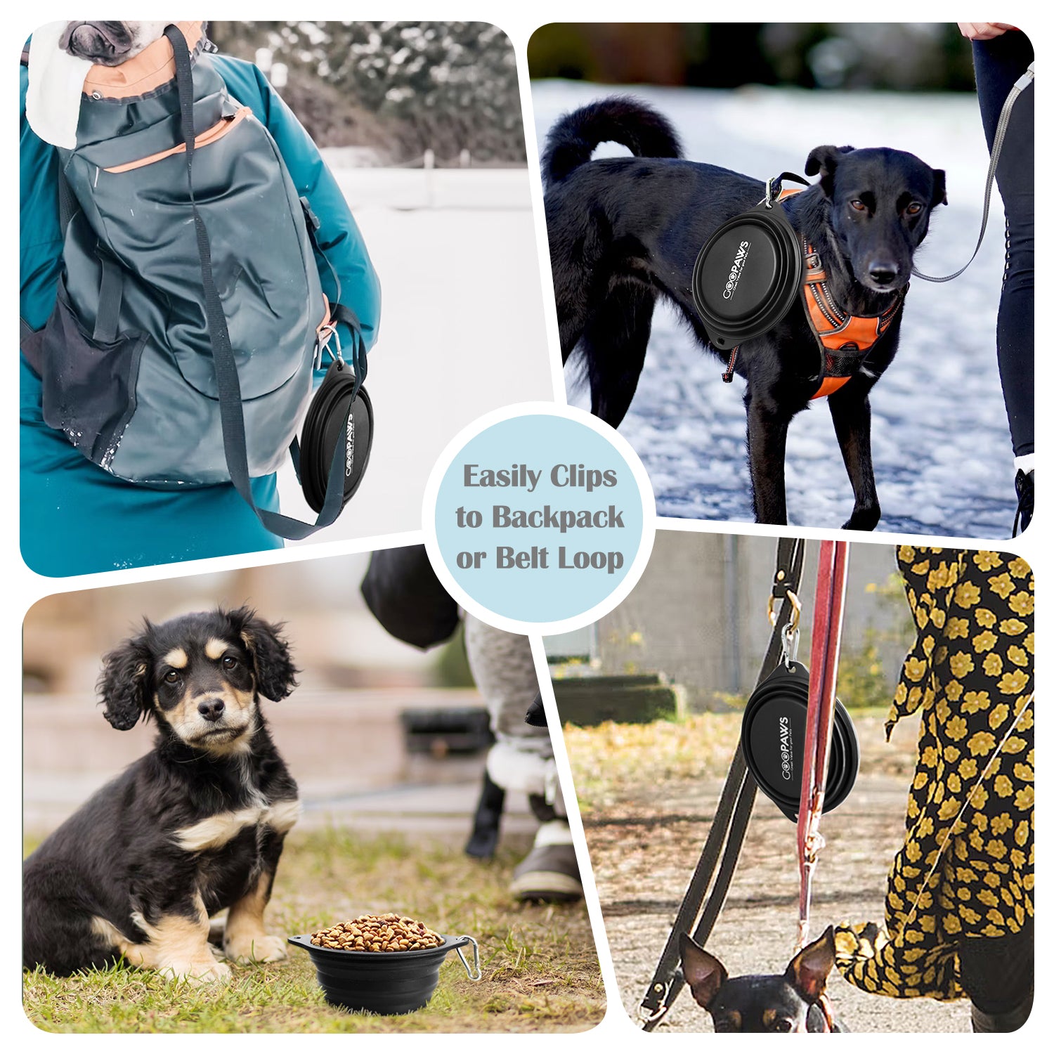 GOOPAWS 2 Pack Silicone Non-Skid Travel Dog and Cat Bowl, Black&Grey - Image 5