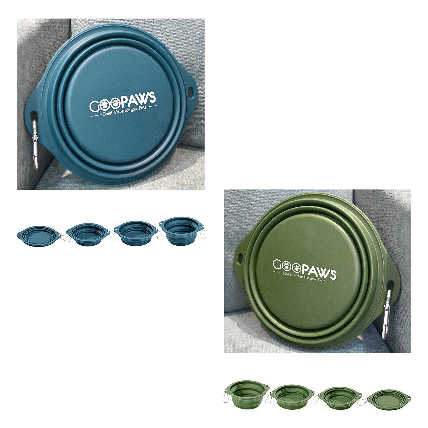 GOOPAWS 2 Pack Silicone Non-Skid Travel Dog and Cat Bowl, Blue&Green - Image 2