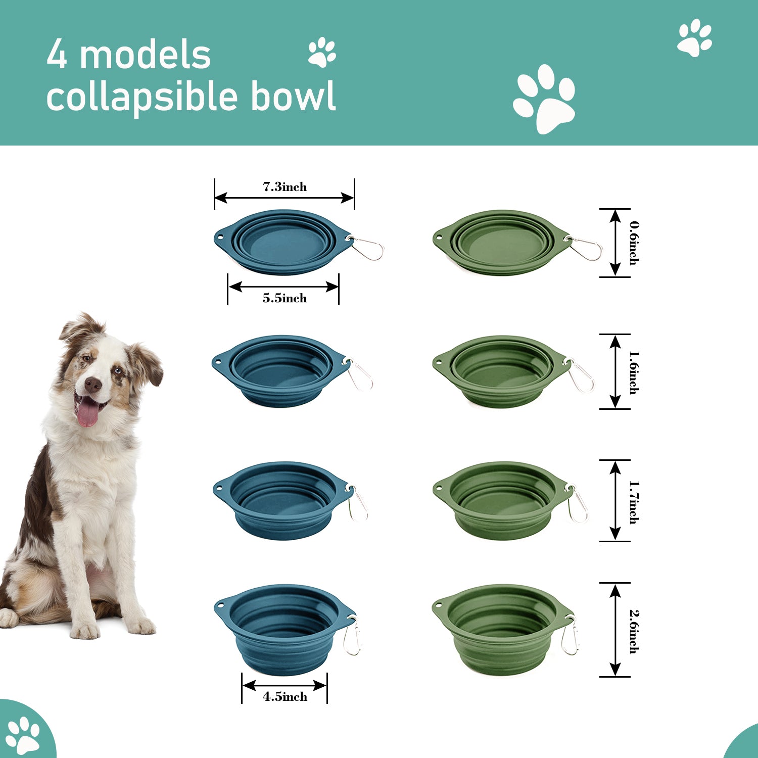 GOOPAWS 2 Pack Silicone Non-Skid Travel Dog and Cat Bowl, Blue&Green - Image 3