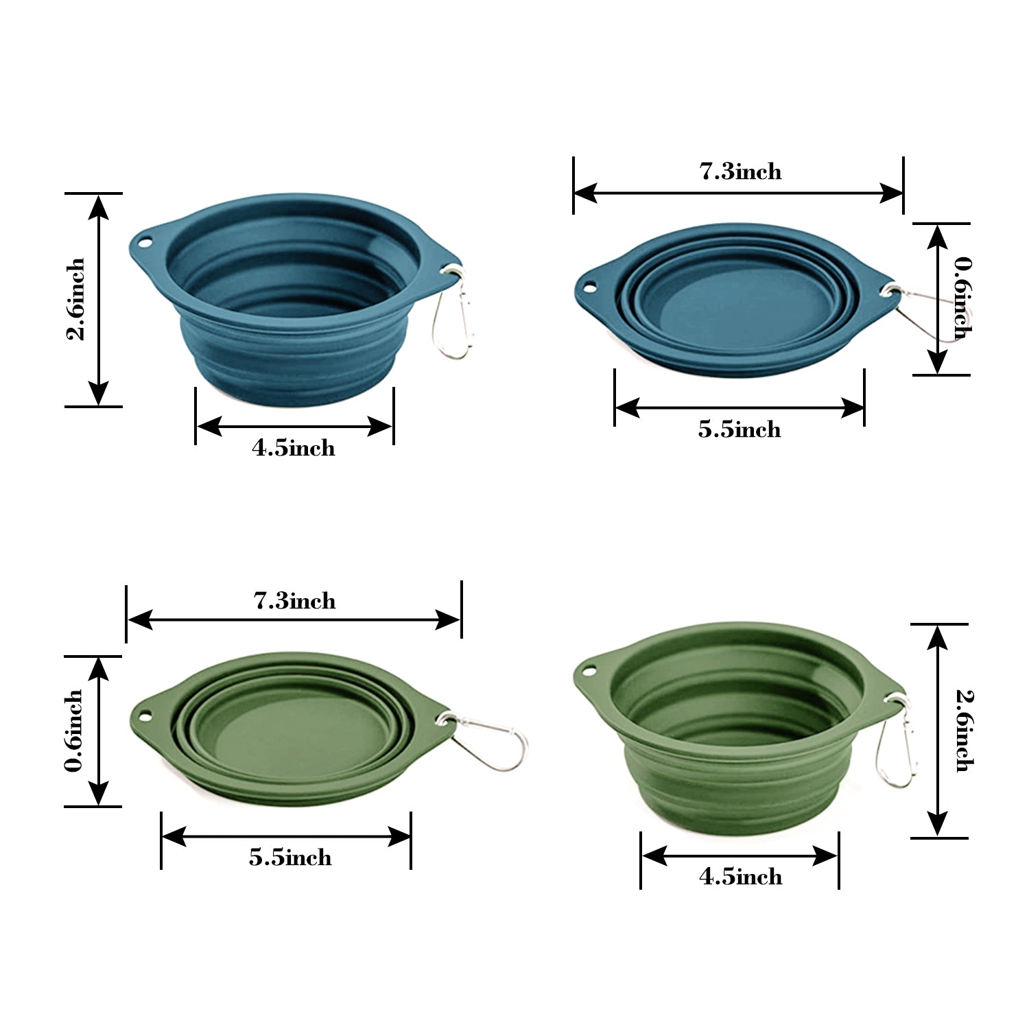 GOOPAWS 2 Pack Silicone Non-Skid Travel Dog and Cat Bowl, Blue&Green - Image 4