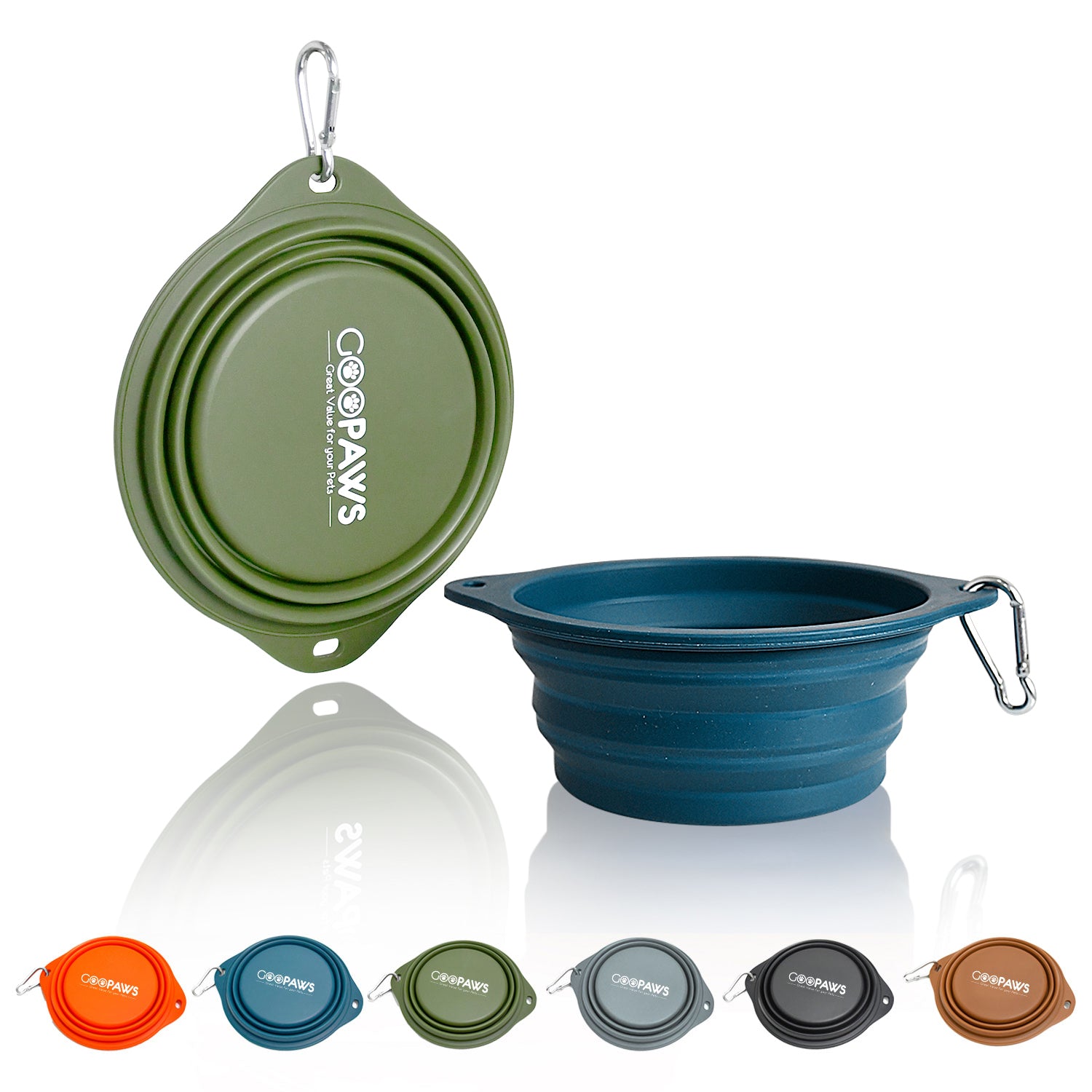 GOOPAWS 2 Pack Silicone Non-Skid Travel Dog and Cat Bowl, Blue&Green - Image 6