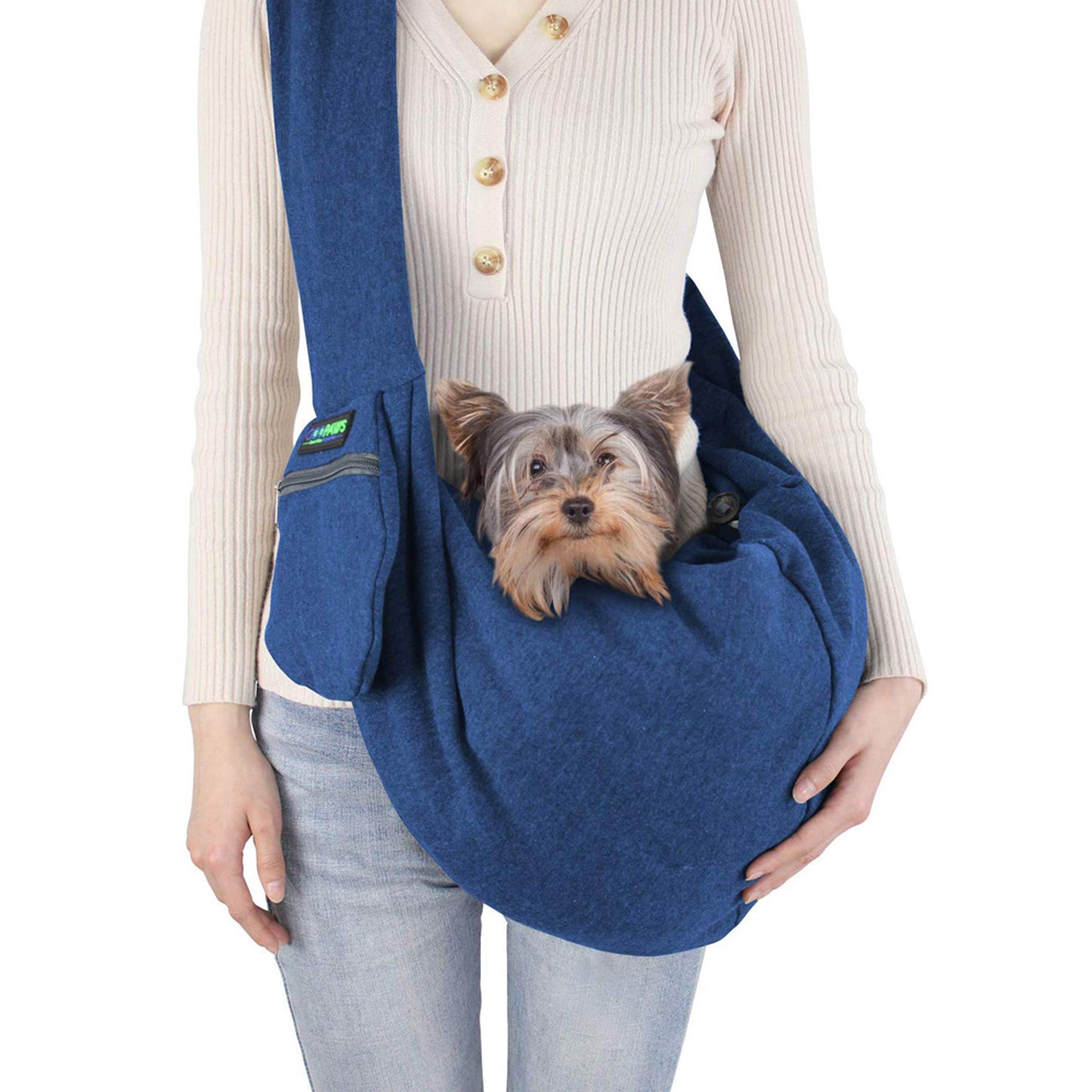 GOOPAWS Comfy Pet Sling for Small Dog Cat, Hand Free Bag, Navy Blue - Image 6