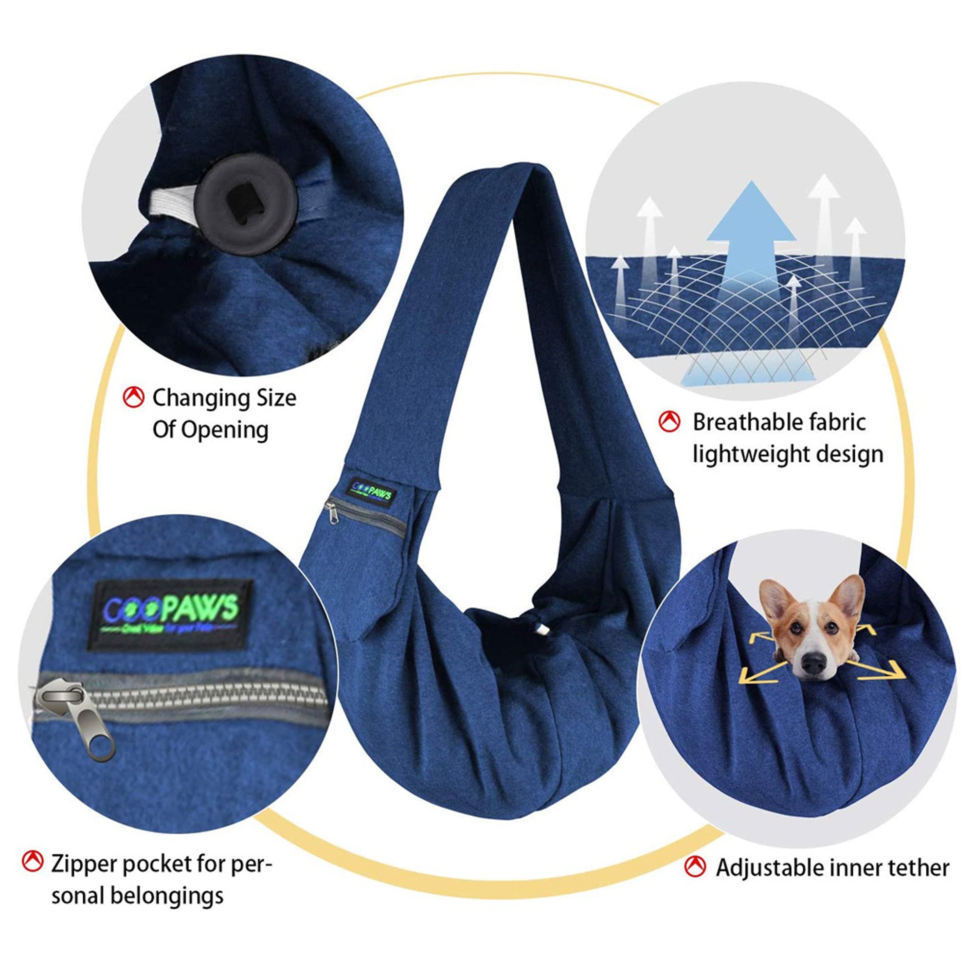 GOOPAWS Comfy Pet Sling for Small Dog Cat, Hand Free Bag, Navy Blue - Image 2