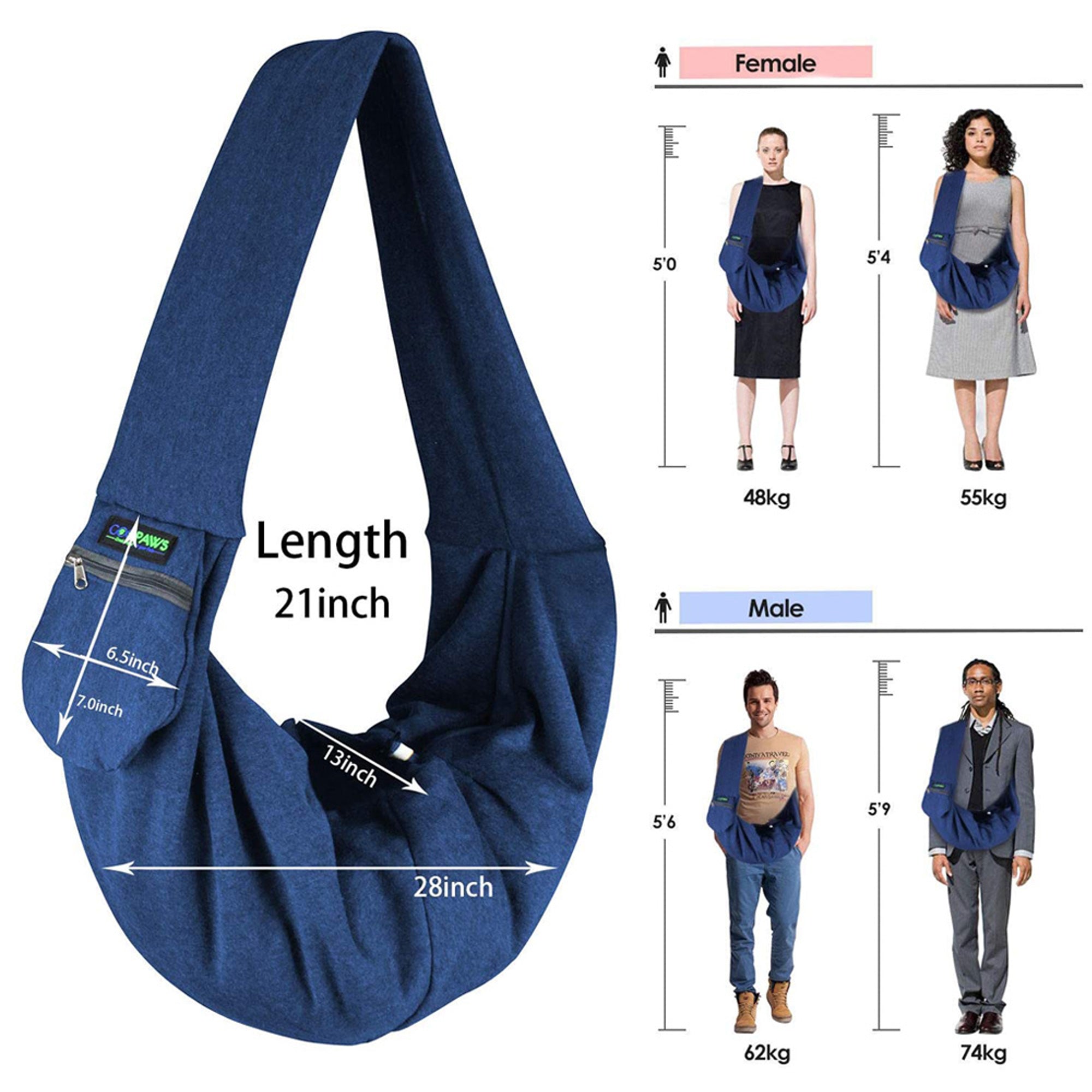 GOOPAWS Comfy Pet Sling for Small Dog Cat, Hand Free Bag, Navy Blue - Image 4