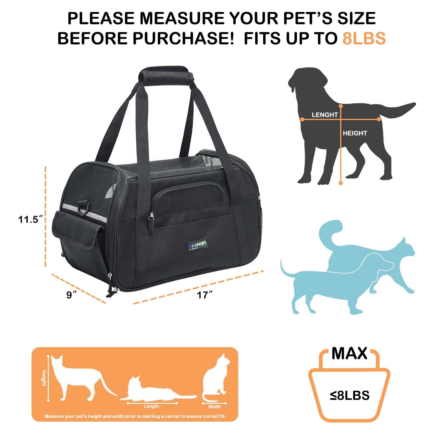 GOOPAWS Soft Sided Small Pet Carrier Comfort for Travel, Black, 17" - Image 4