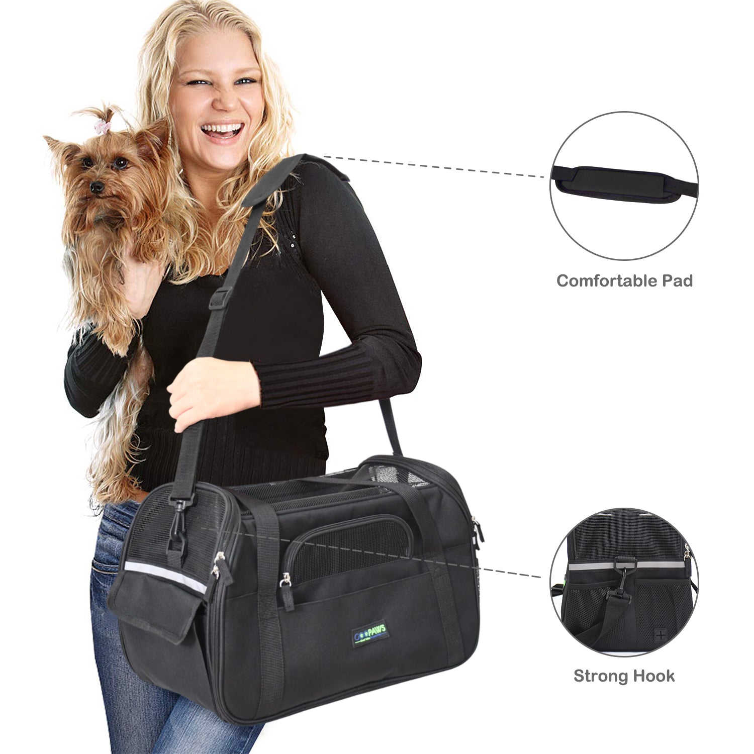 GOOPAWS Soft Sided Small Pet Carrier Comfort for Travel, Black, 17" - Image 5