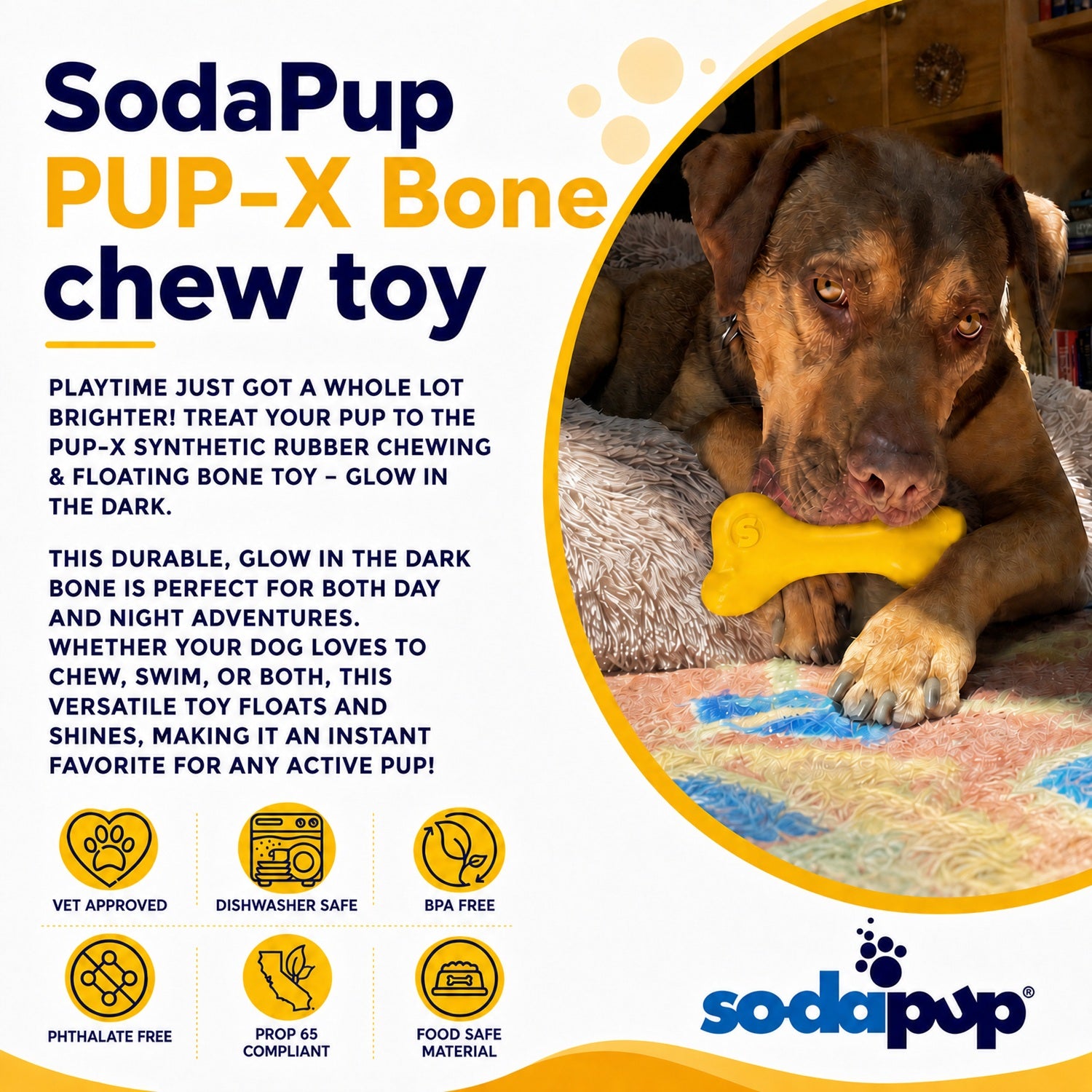 SodaPup PUP-X Rubber Bone Dog Toy Durable, Floats, Chew Large Dogs | USA