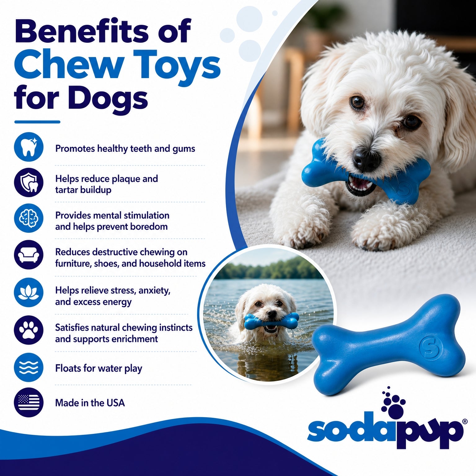 SodaPup PUP-X Rubber Bone Dog Toy Durable, Floats, Chew Large Dogs | USA