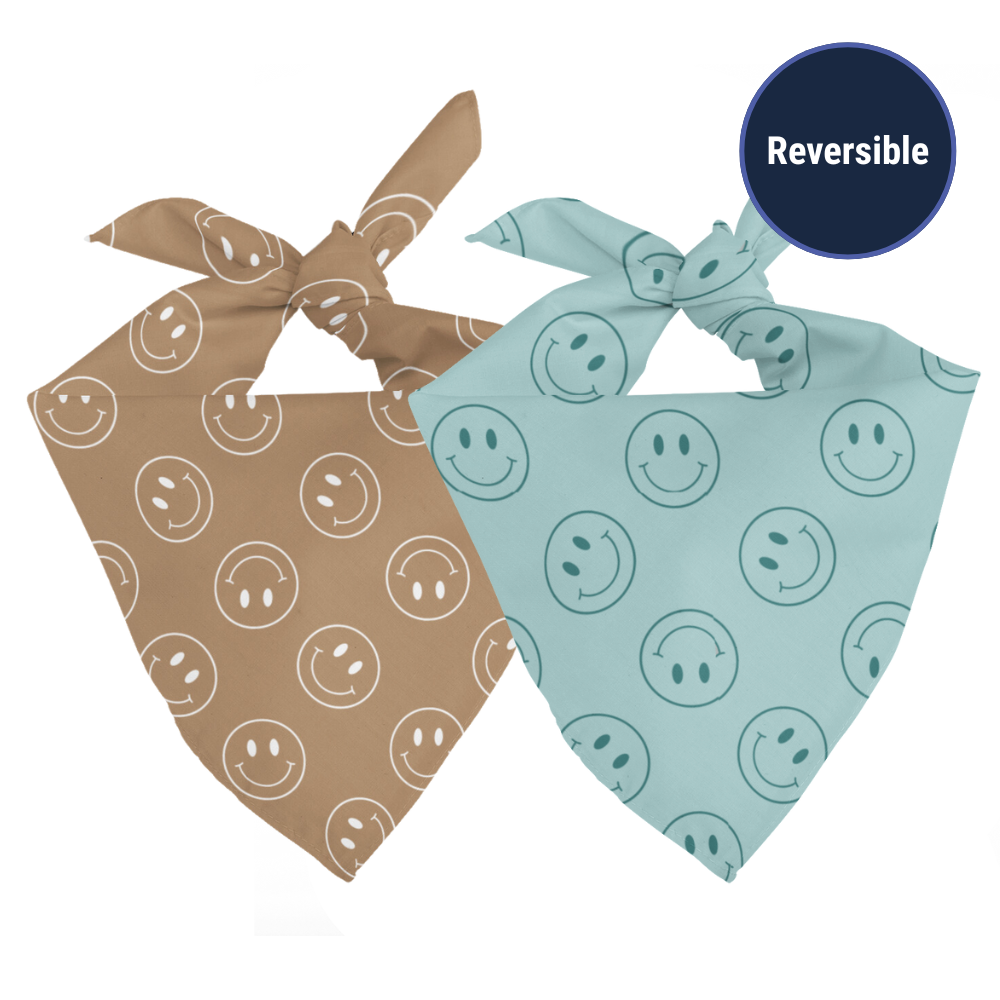 Double sided smiley face bandana on a white background.