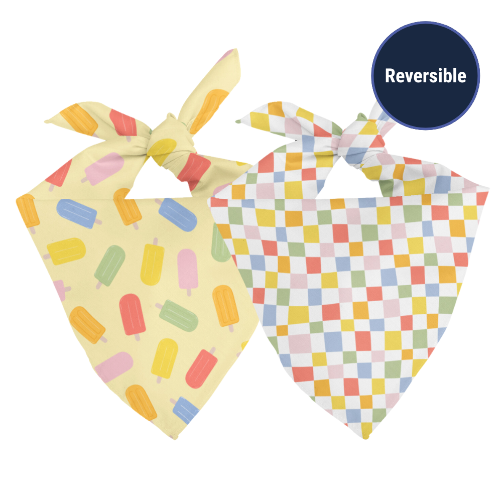 Double sided summer bandanas with popsicles on a white background.