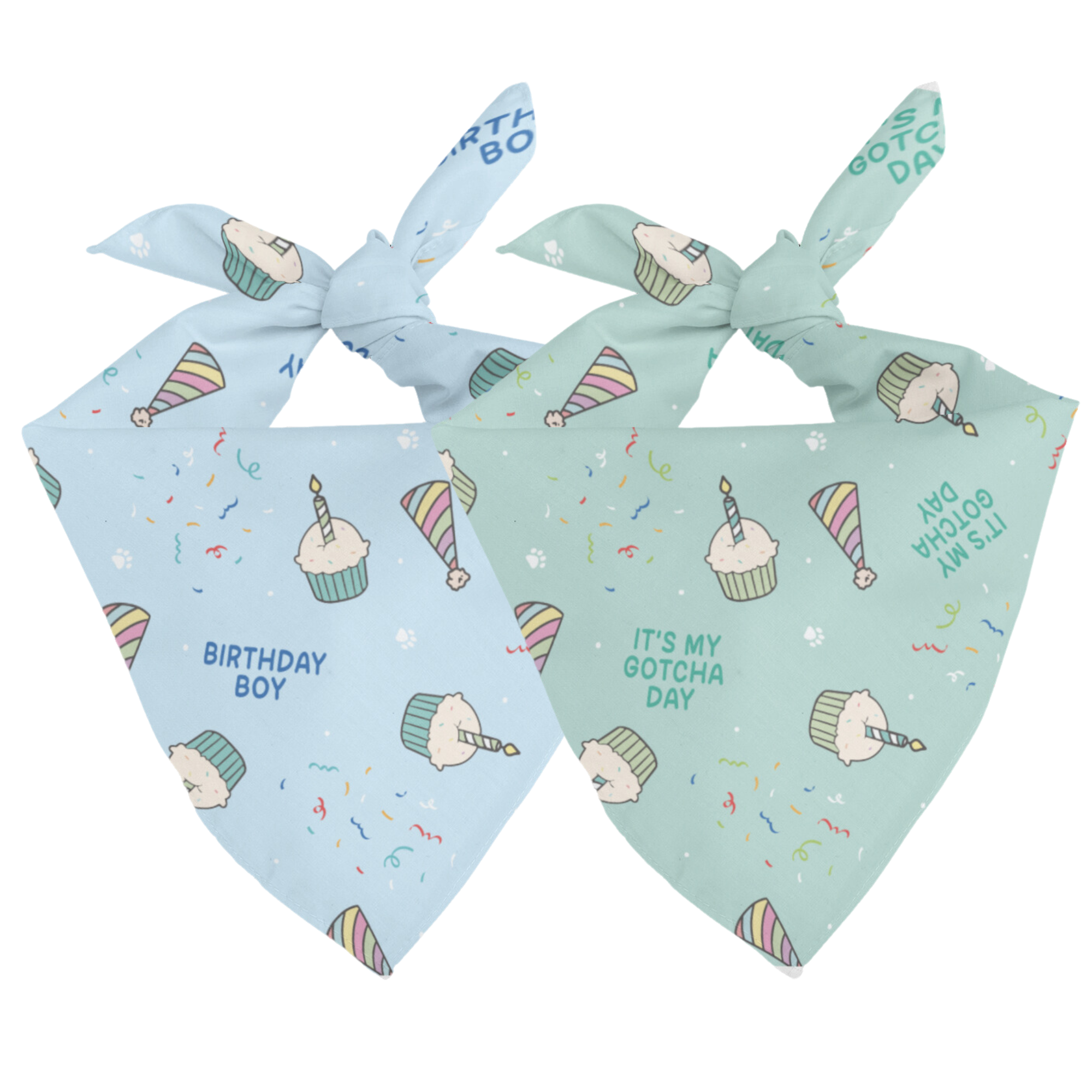 Double sided bandana with birthday-themed designs on a white background
