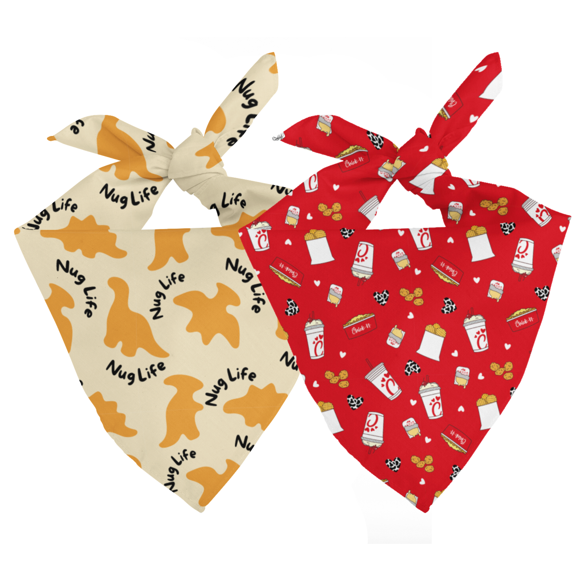 Double sided bandana with 'Nug Life' and fast food-themed designs on a white background.