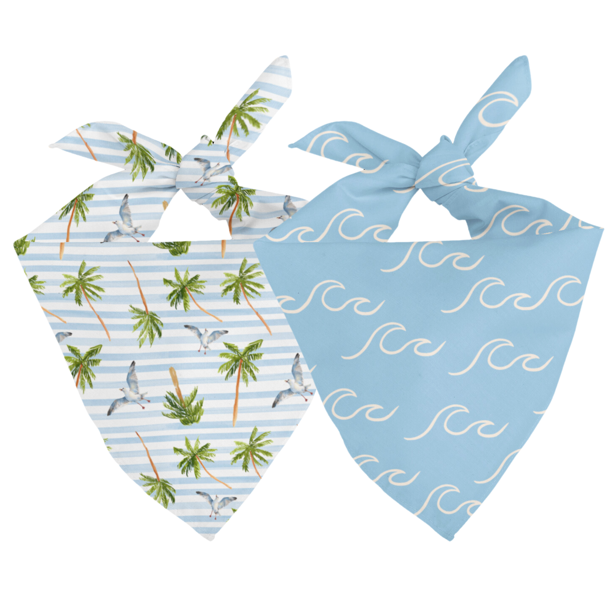 Double sided bandana with tropical and wave patterns on a white background