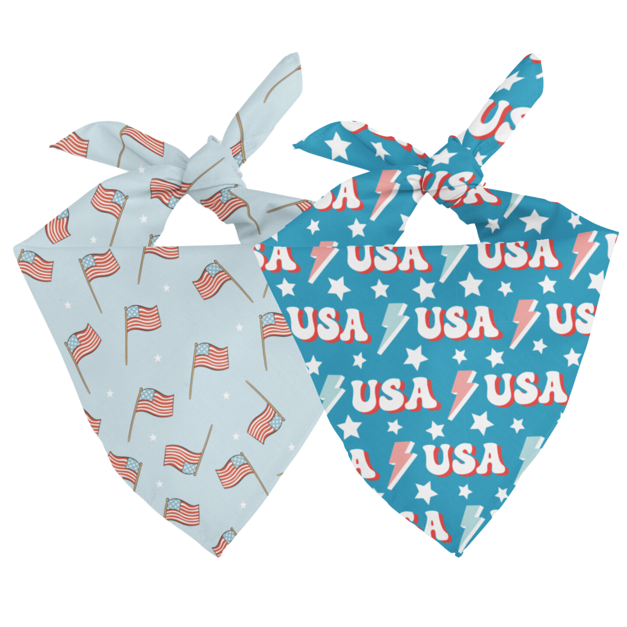 Double sided bandana with American flag patterns on a white background