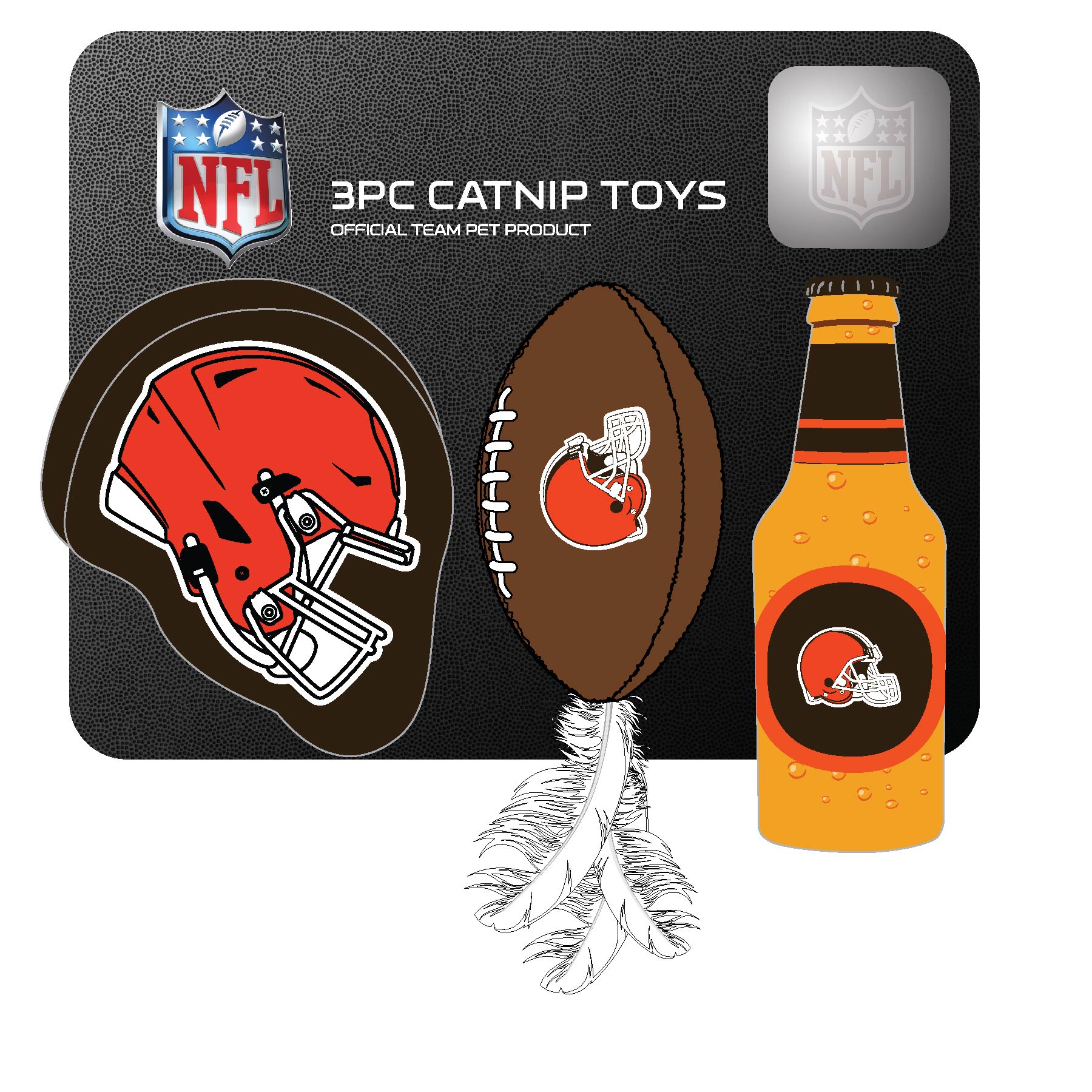 CLEVELAND BROWNS 3 PC CAT NIP TOY SET