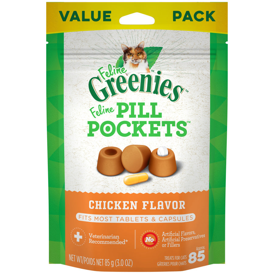 FELINE GREENIES PILL POCKETS Treats for Cats Value Size Chicken 3oz