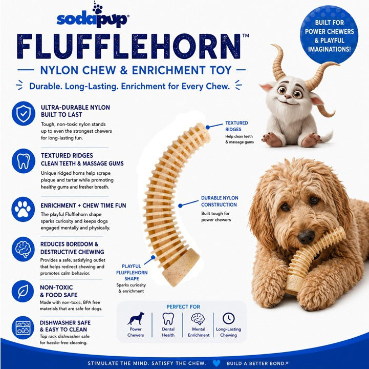 SodaPup Flufflehorn Dental Antler Indestructible Nylon Dog Chew Toy XL | USA Made